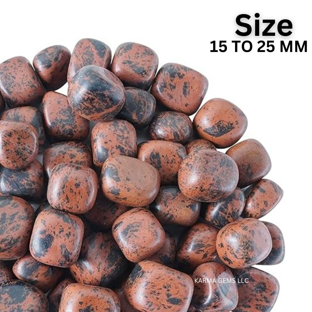 Karma Gems 1lb Mahogany Obsidian Tumbled Stones-Polished Stones for Positive Energy-Crystal Kit for Fresh Mind & Restful Sleep-Healing Stone for Chakra Balancing-Ideal for Gift & Home Decor (15-25 Mm)