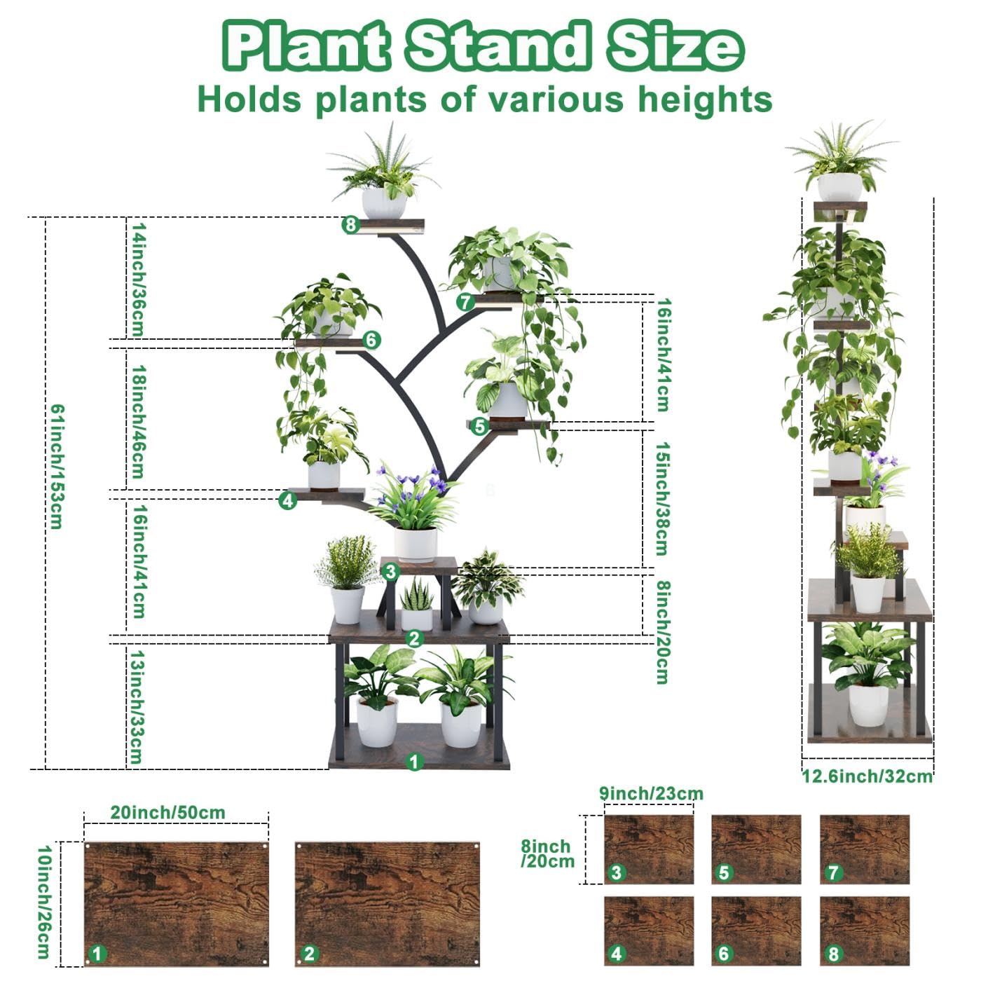 lilarofu Plant Stand Indoor with Grow Lights - 8 Tiered Tall Indoor Plant Display Shelf, 61" Corner Indoor Plants Rack, Metal Plant Flower Holder for Living Room, Patio, Balcony (Black)