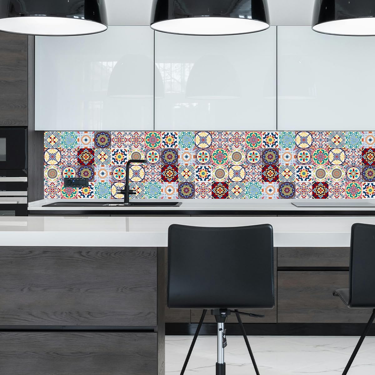 AWLZJZQA 24 PCS (6"x6") Retro Mexican Tile Sticker Peel and Stick Wall Decals Talavera Kitchen Backsplash Boho Cover Up Waterproof Murals (Wallstickers-005, 6 Inch)