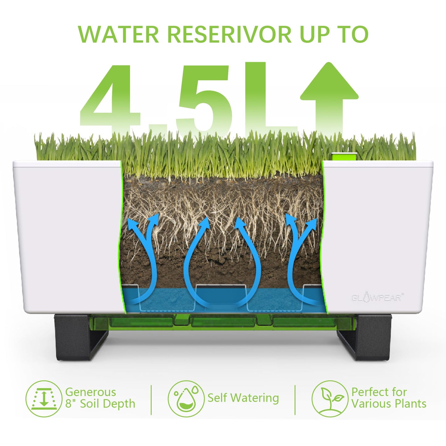 Glowpear Self-Watering Mini Bench Planter - 23.6" in Pot, Free Standing, UV Stable, Scalable, Indoor | Outdoor Pot with Water Gauge, for Home Kitchen Windowsill Gardening