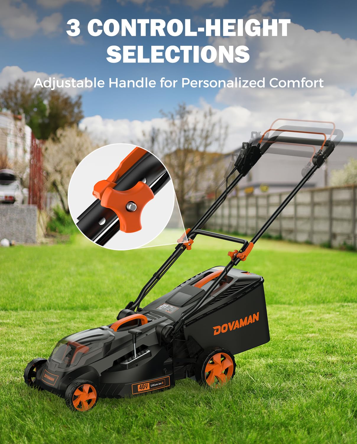 DOVAMAN LD40A 19Inch Brushless Lawn Mower, 40V Powerful Cordless Lawn Mower, Effortless Single-Lever Height Adjustment, 3-Step Foldable Handle & Vertical Storage, 2-in-1 Mulching & Bagging