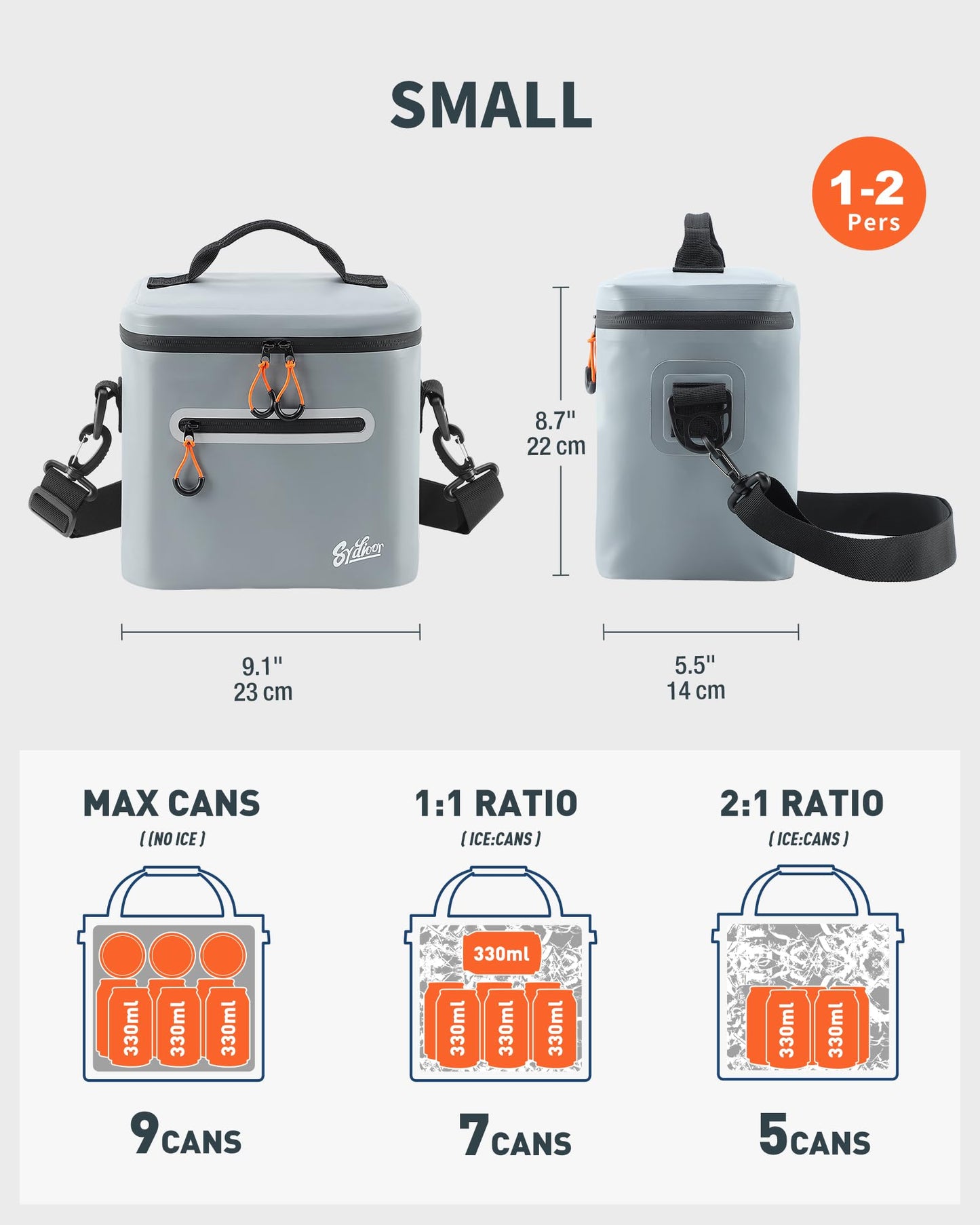 Mini Cooler Lunch Bag, 7 Can Insulated Ice Chest Box for Men Women, Waterproof, Leak-Proof, Portable Lunch Box for Work, Beach, Drink, Travel, Camping, Picnic (Small, Gray)