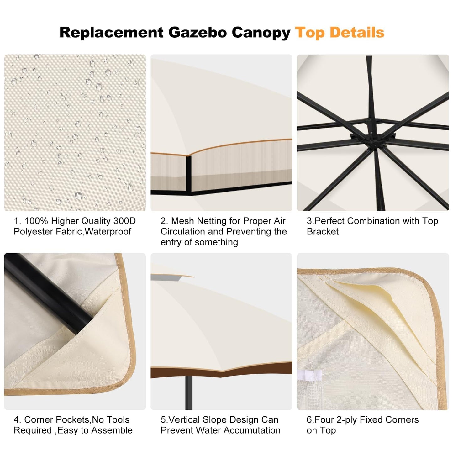 10 x 12 Replacement Gazebo Canopy Top for Lowe's Allen Roth Gazebo Double-Tier Gazebo Roof Cover with Air Vent Heavy Duty Canopy Roof Gazebo Top 10X12 Gazebo Cover for Shop, Garden, Yard (Beige)