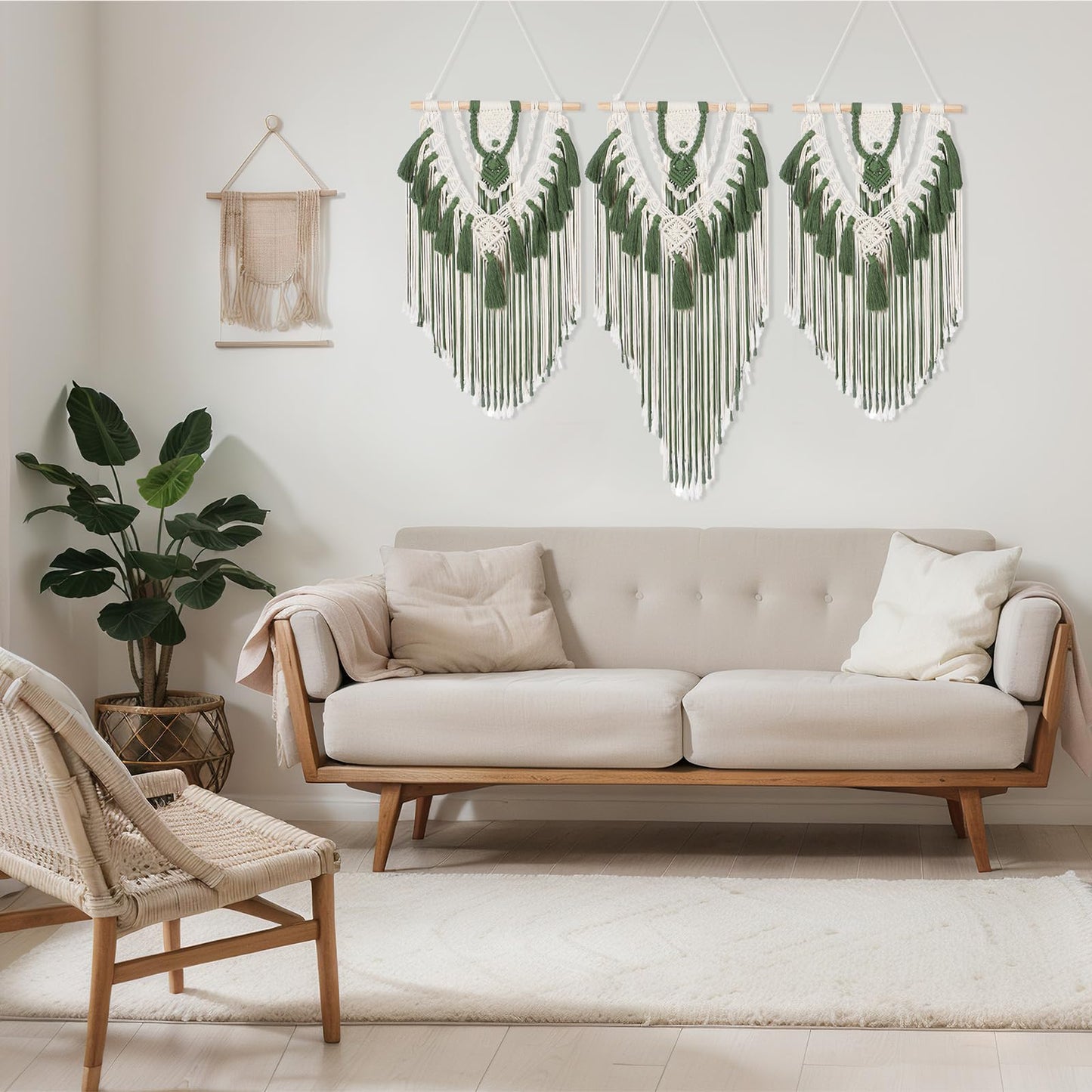Fiwochic Large Boho Macrame Wall Hanging Wall Decor Bohemian Woven Handmade Tapestry with Tassel Artwork for Decorating Bedroom Living Room Apartment Nursery, 43 x 35 Inches(Green)