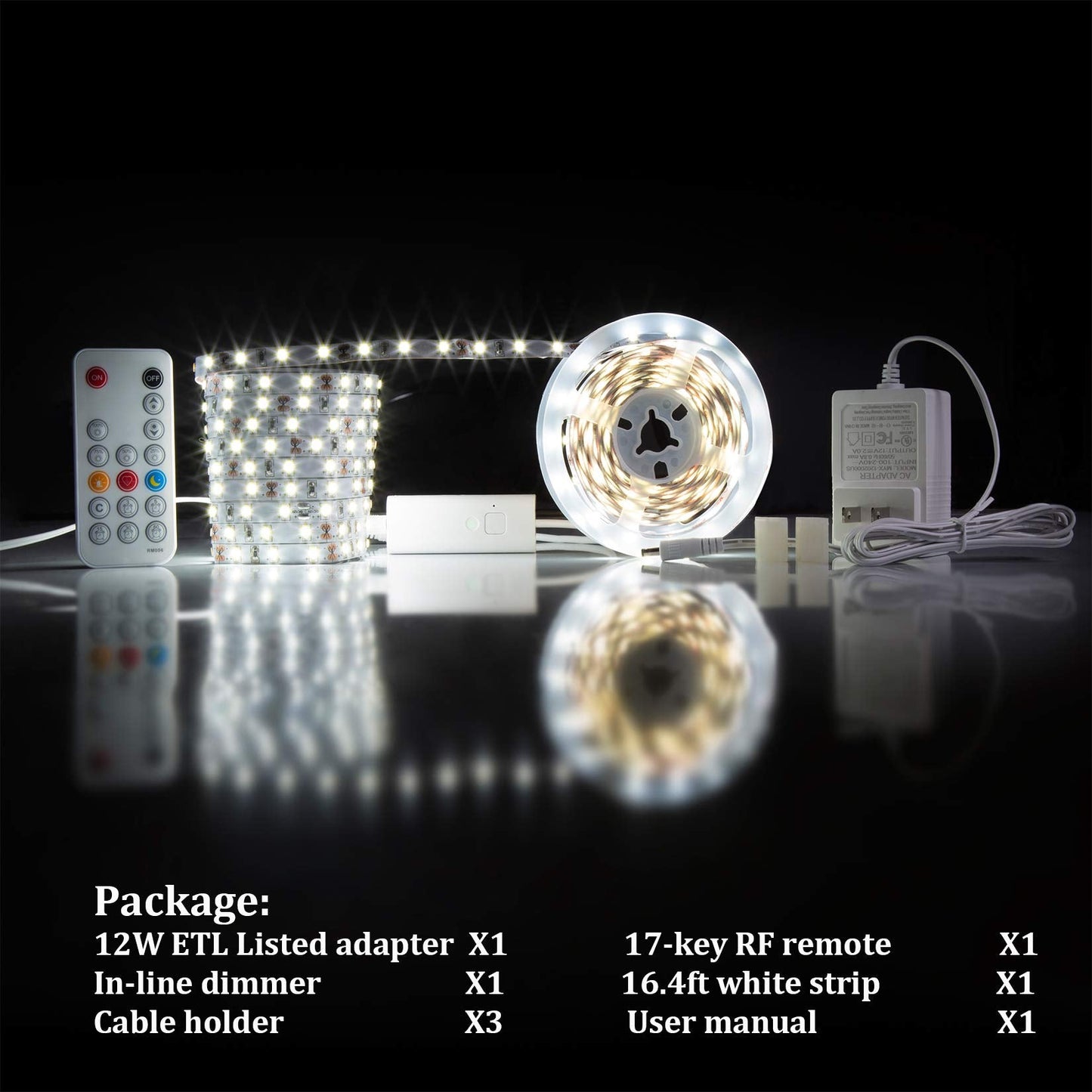 WOBANE White LED Strip Lights, Dimmable LED Light Strip Kit, 16.4ft Flexible Tape Lights for Bedroom,Kitchen,Under Cabinet,Bright 6500K Daylight, LED Mirror Lighting for Vanity Makeup Dressing Table