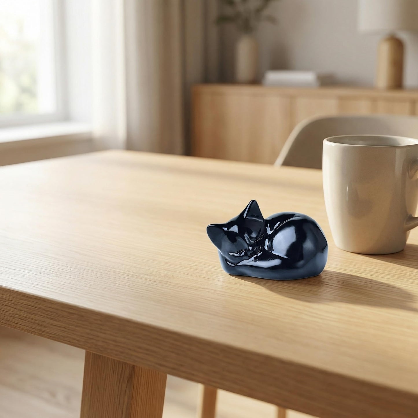 RUIJINGYUAN Black Obsidian Cat Statue - 2 Inch Hand Carved Healing Crystal Figurine, Sleeping Cat Stone Sculpture for Desk Decor, Office Home Gift for Cat Lovers