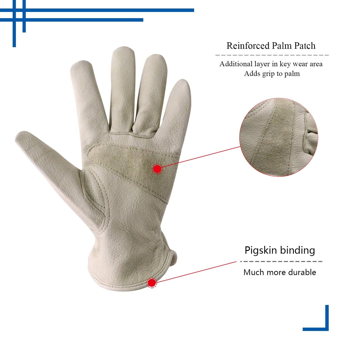 HLDD HANDLANDY 2 Pairs Pigskin Leather Work Gloves for Men & Women, Reinforced Palm, Soft & Breathable Design for Driving, Construction, Welding, Chainsaw, Farm, Gardening, Yardwork