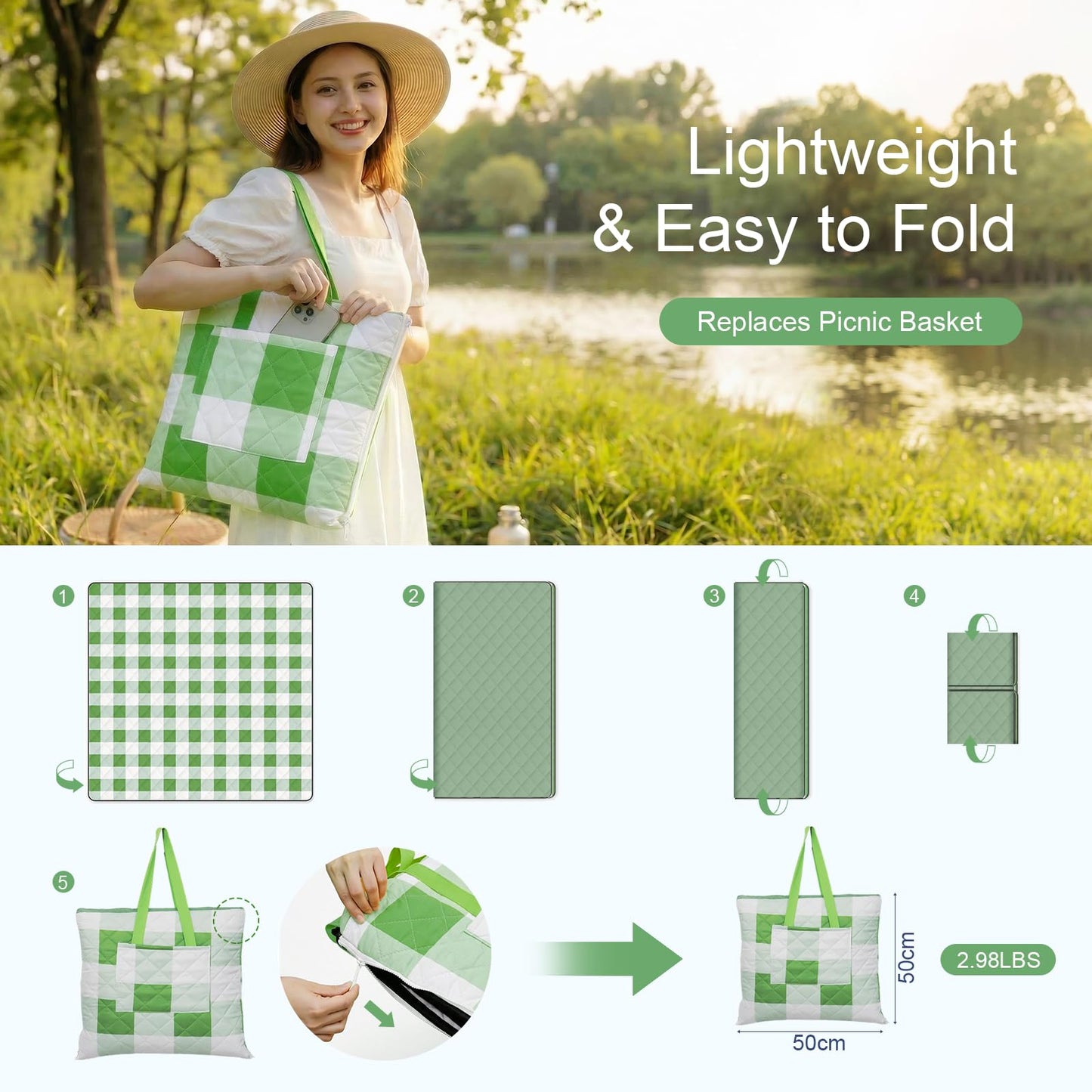 JACTUM 2 in 1 Tote Picnic Blanket Waterproof Outdoor Camping Mat,Large Capacity Beach Blanket 80''x80'' 7 Layers Easy to Foldable and Carry.