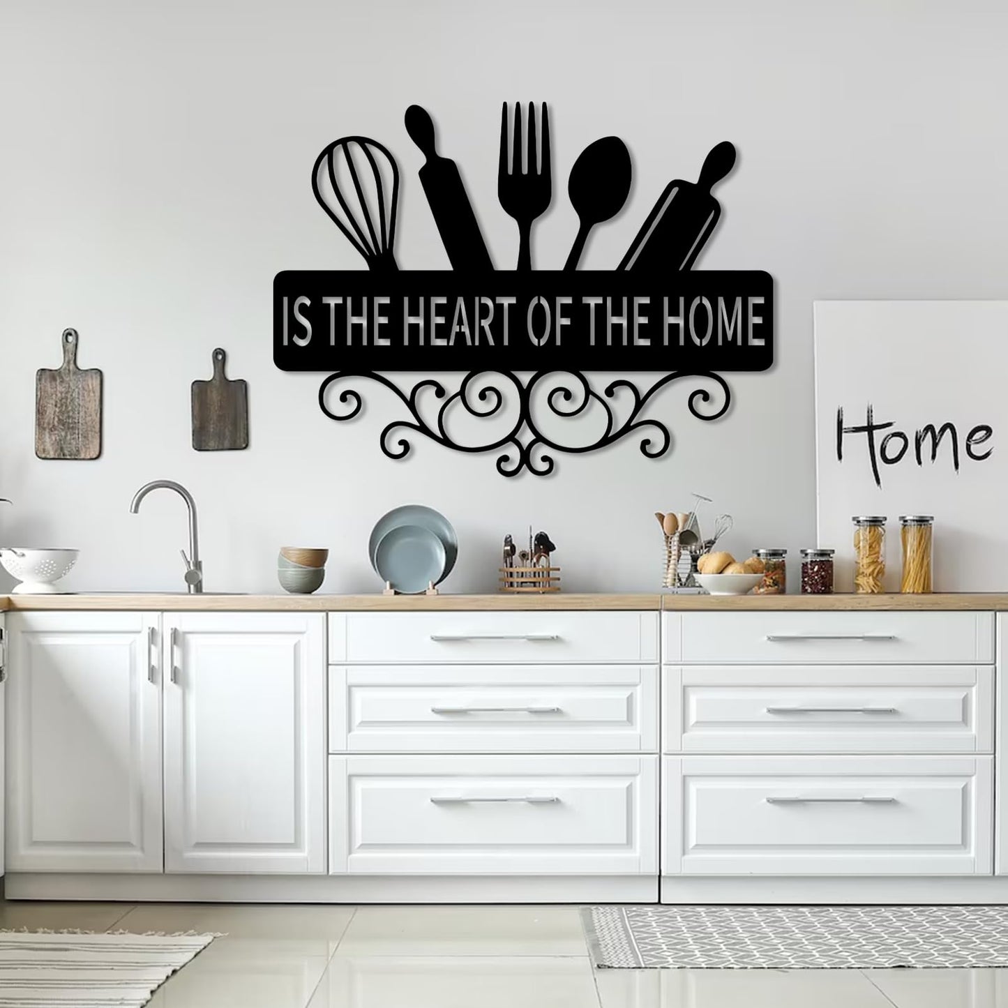 Kitchenware Metal Wall Decor, Kitchen Wall Decor, Kitchen Metal Wall Signs, Kitchenware Sign, Wall Art for Living, Dining Room (White, 19"x14"|47x35cm)