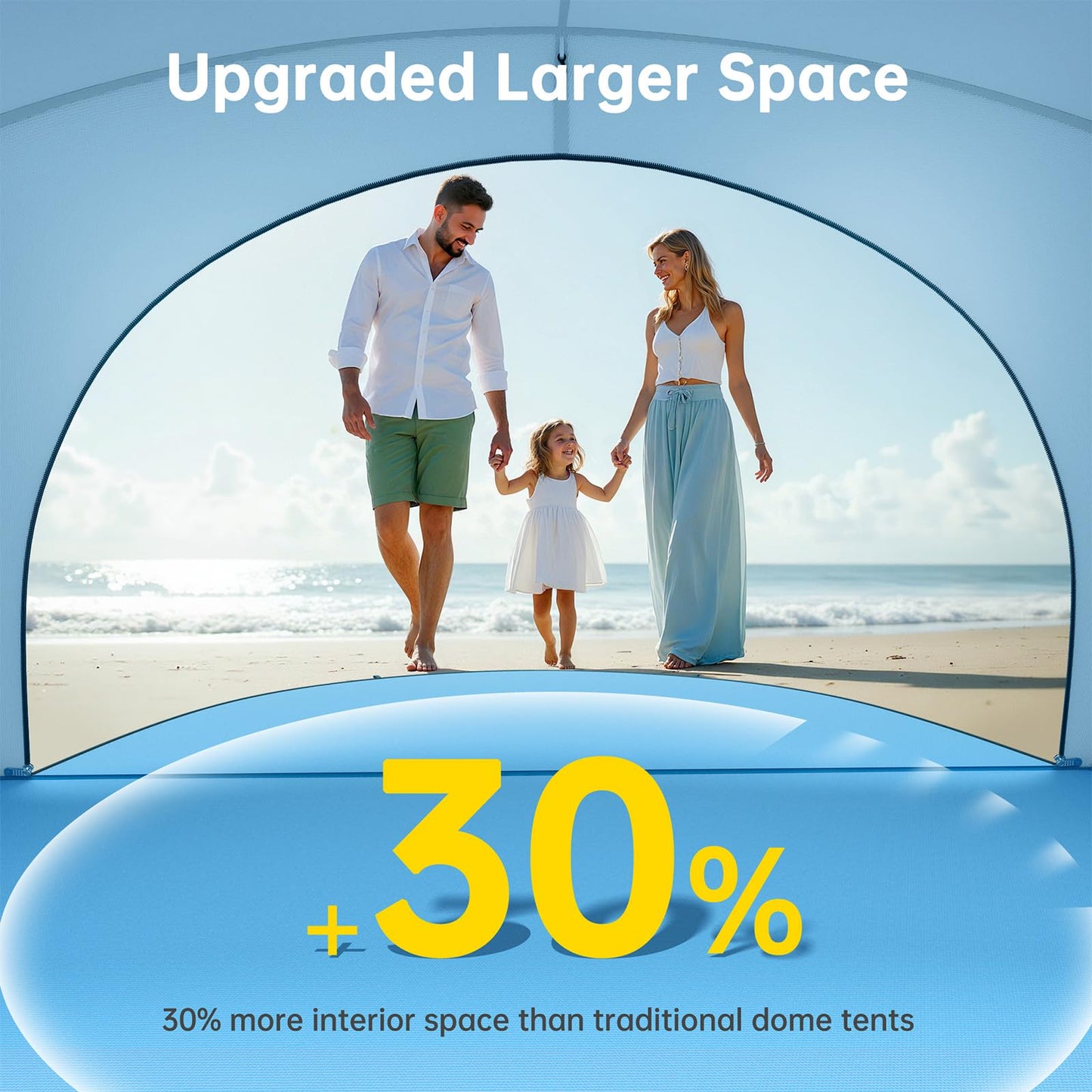 Raynesys Beach Tent Sun Shelter, Beach Shade Tent with UPF50+ UV Protection, Portable Sun Shelter for 1-3 Person, Shade Tents with 2 Zippered Doors for Sand Camping Fishing, Blue