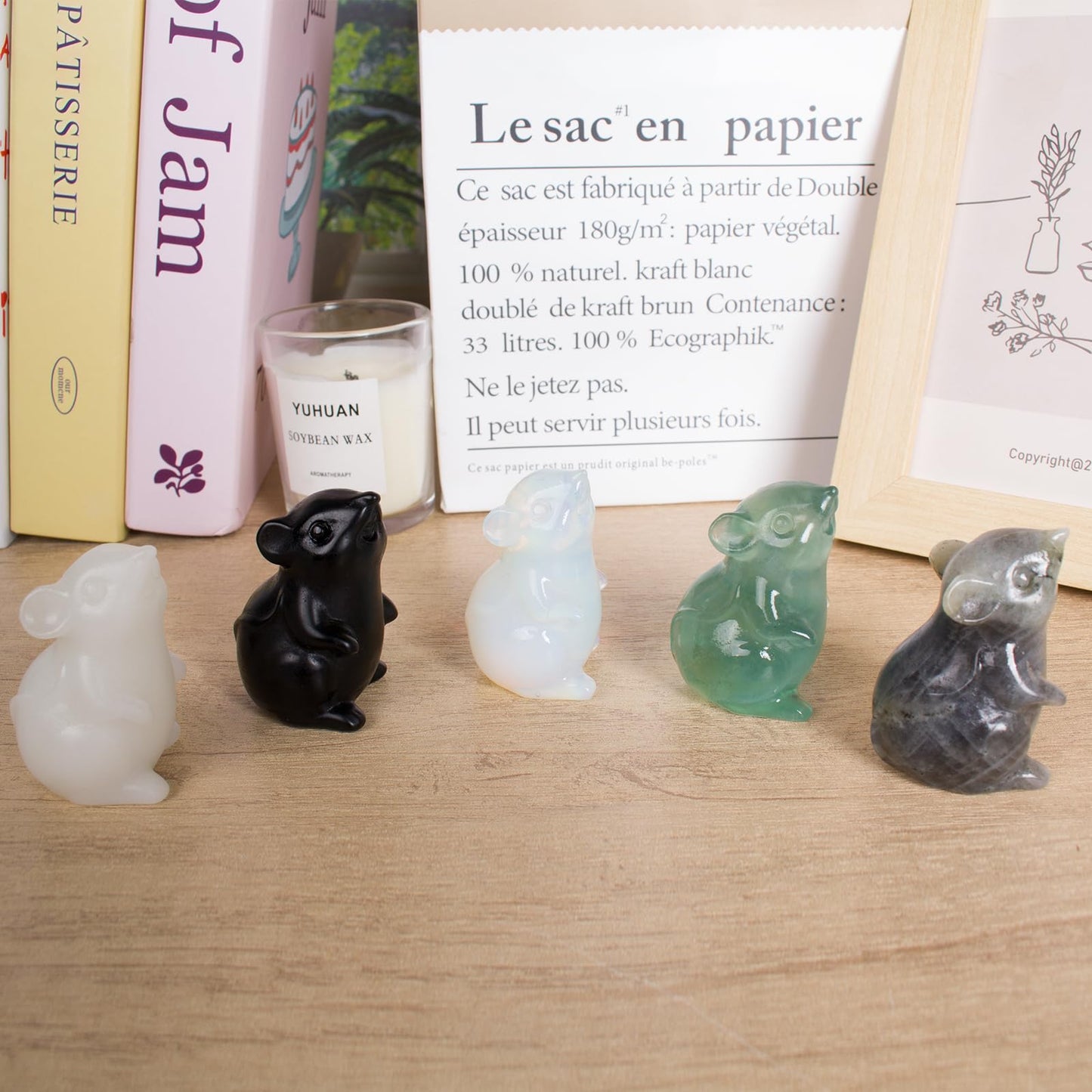 Ytbeoxk Handmade Fluorite Crystal Mouse Figurine Natural Quartz Sculpture Wealth Attracting Feng Shui Decor Mini Desk Ornament Meditation Crystal Animal Mouse.