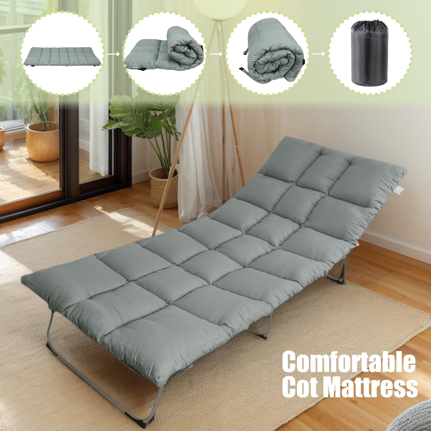 Tuphen Cot Mattress Pad-Cot Pads for Camping, Cot Mattress Topper, Camping Mattress Sleeping Pad 75"x30" Soft Lightweight Quilted Pads for Camp Cot/RV Bunk/Narrow Twin Beds (Grey)