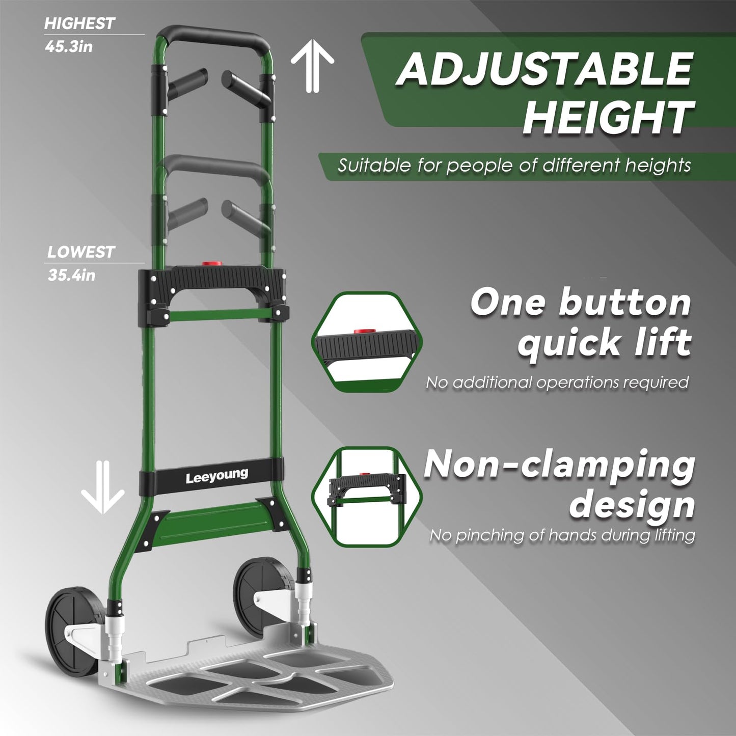 LEEYOUNG Upgraded Folding Hand Truck Dolly Cart Heavy-Duty 375lb，Aluminum Wheel Bracket & Portable Aluminum Dolly Cart, Indoor/Outdoor Use