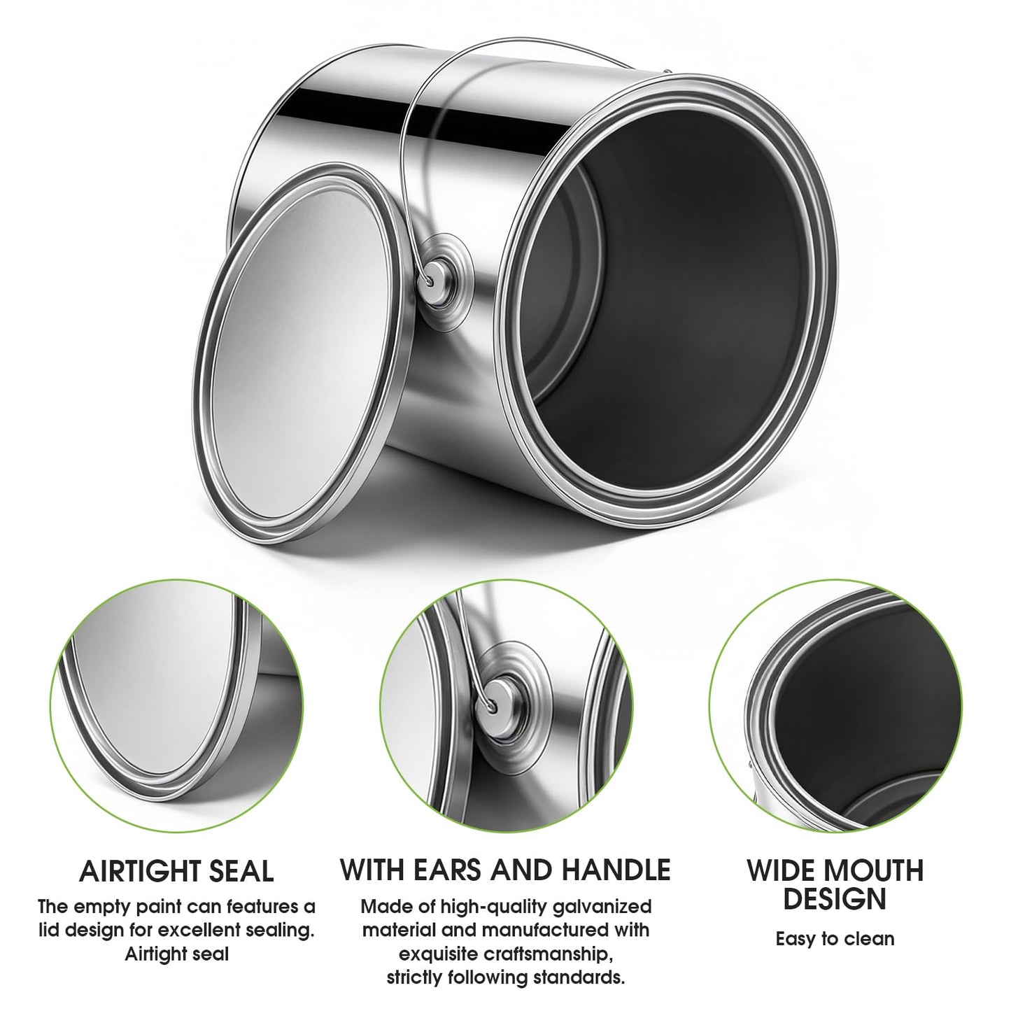 Nyuemystery 6 Pack 1 Gallon Empty Paint Cans with Lids, Unlined Metal Paint Buckets with Handle for Oil Based Paint, Solvents, Craft DIY Art Supply Storage (Silver)