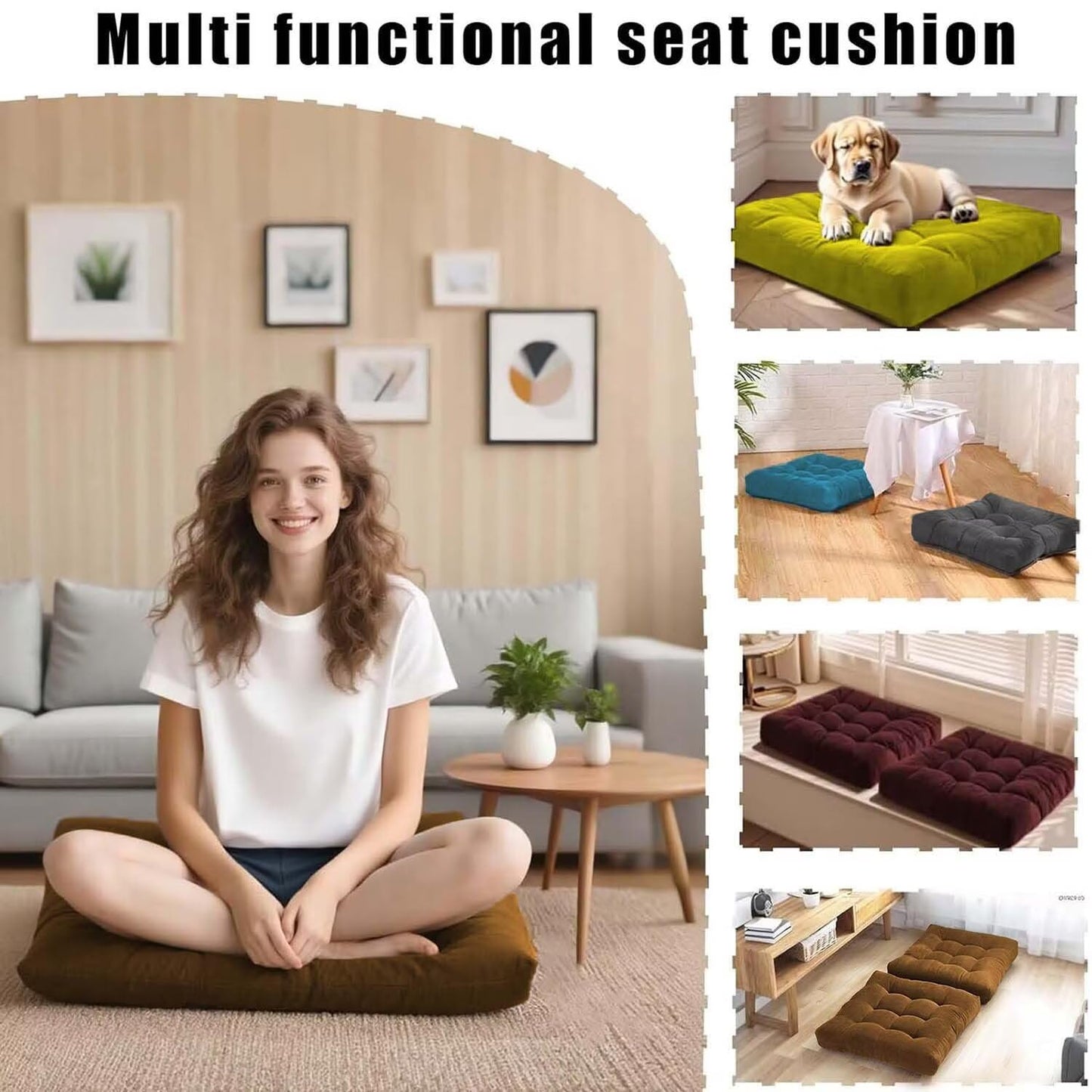 Gfobip Floor Pillows Set Square Chair Cushion Pad Tufted Seat Cushions for Living Room Balconies Office Wine Red 18x18in