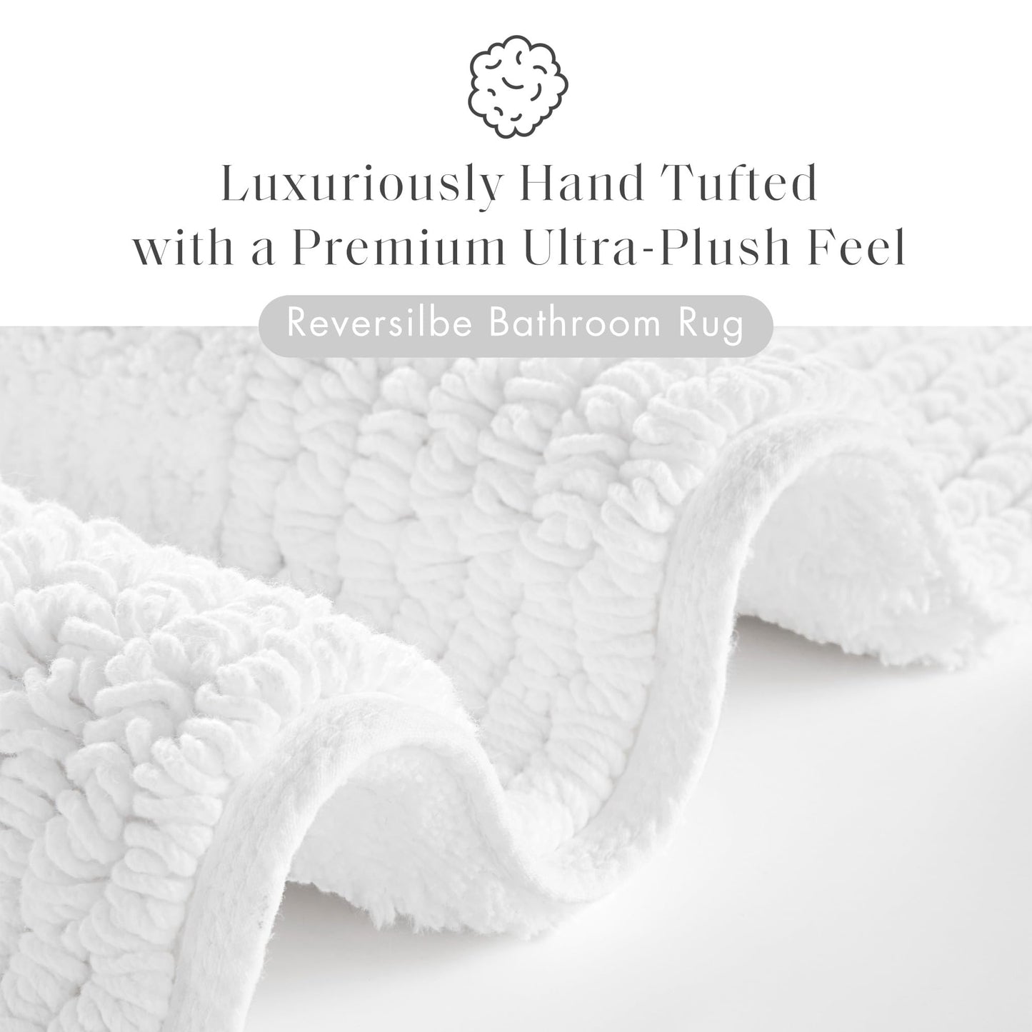 Madison Park Splendor Reversible 100% Cotton Tufted Bathroom Rug-3000 GSM Hotel Quality Luxurious Plush Medium Pile Bath Mat Absorbent, Quick Dry, Shower Room Décor, 24x60 White