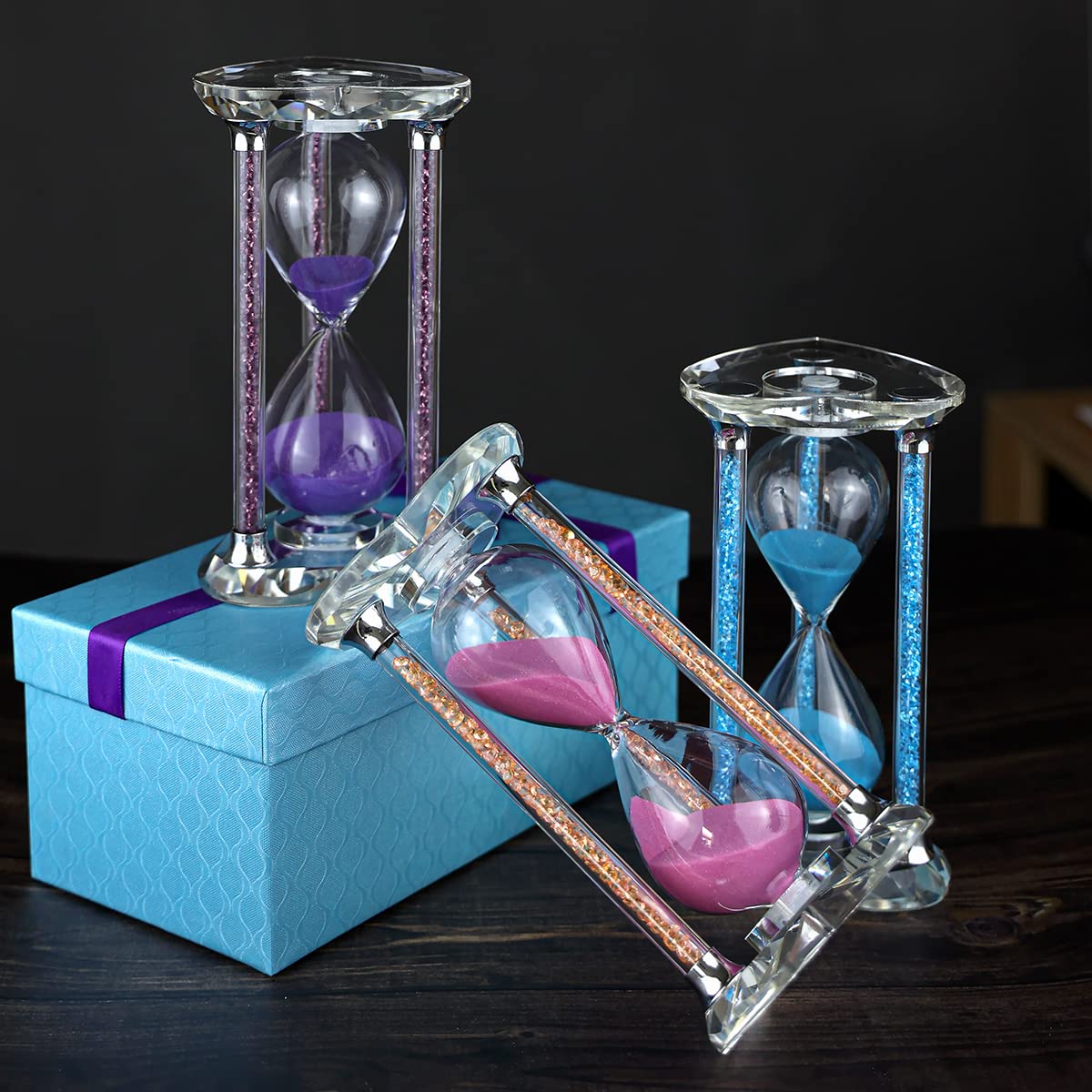 60 Minutes Sand Timers,Heart Shaped Crystal Hourglass, Sand Clock with Gift Box (Blue)