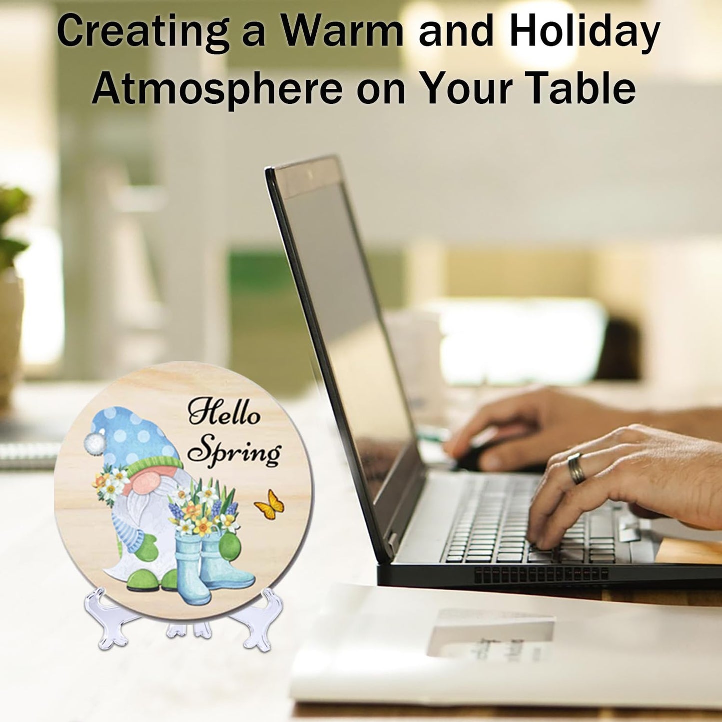 4in 10Pcs Interchangeable Home Table Signs with Seasonal Icons, Wooden Welcome Signs Interchangeable Holiday Decorative Table Shelf Centerpiece for Holiday Room Decor