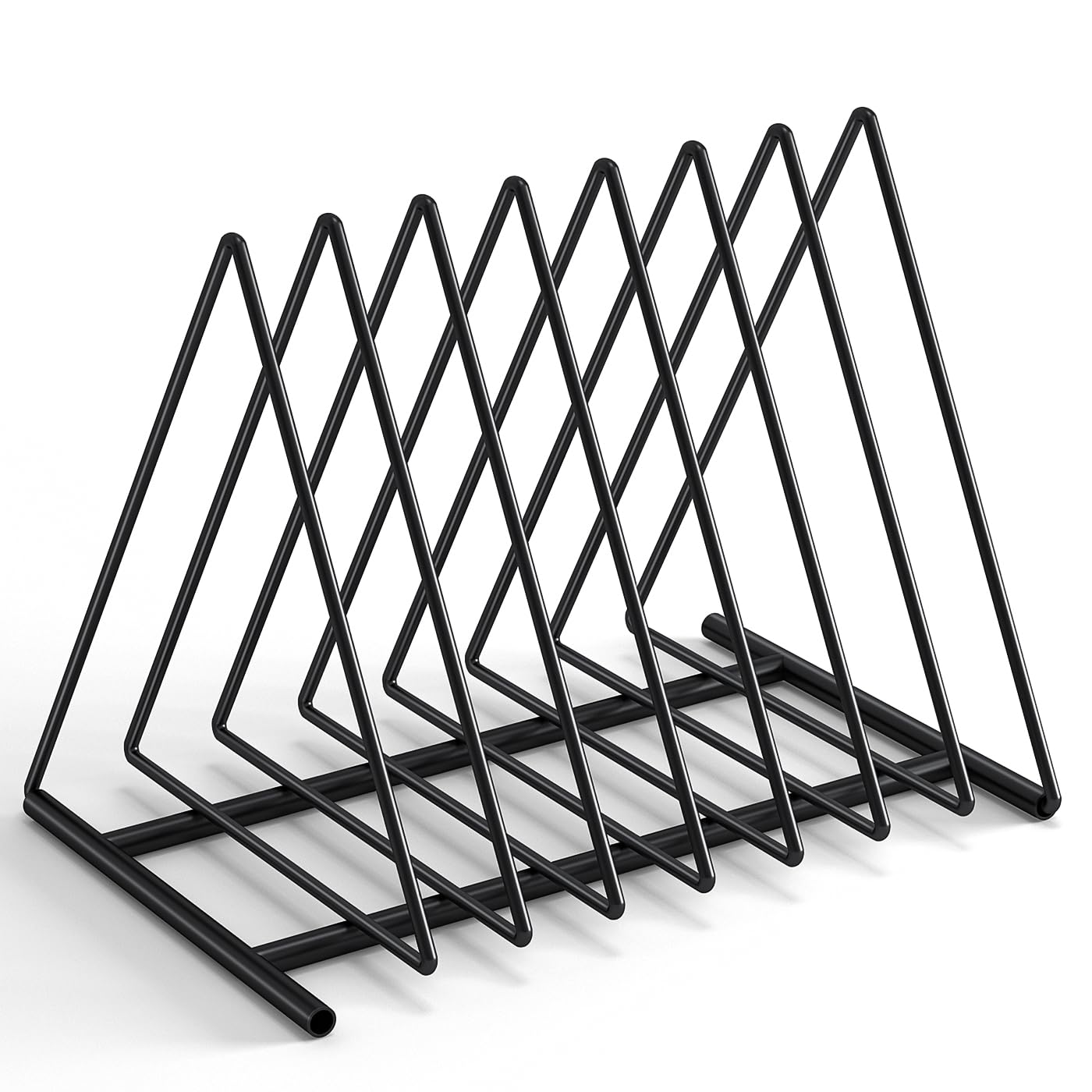 Fun storage Triangle Desk File Organizer, 7 Slots Metal File Sorter Magazine Holder Document Rack,Desktop Bookshelf Organizer for Office Home School,Black