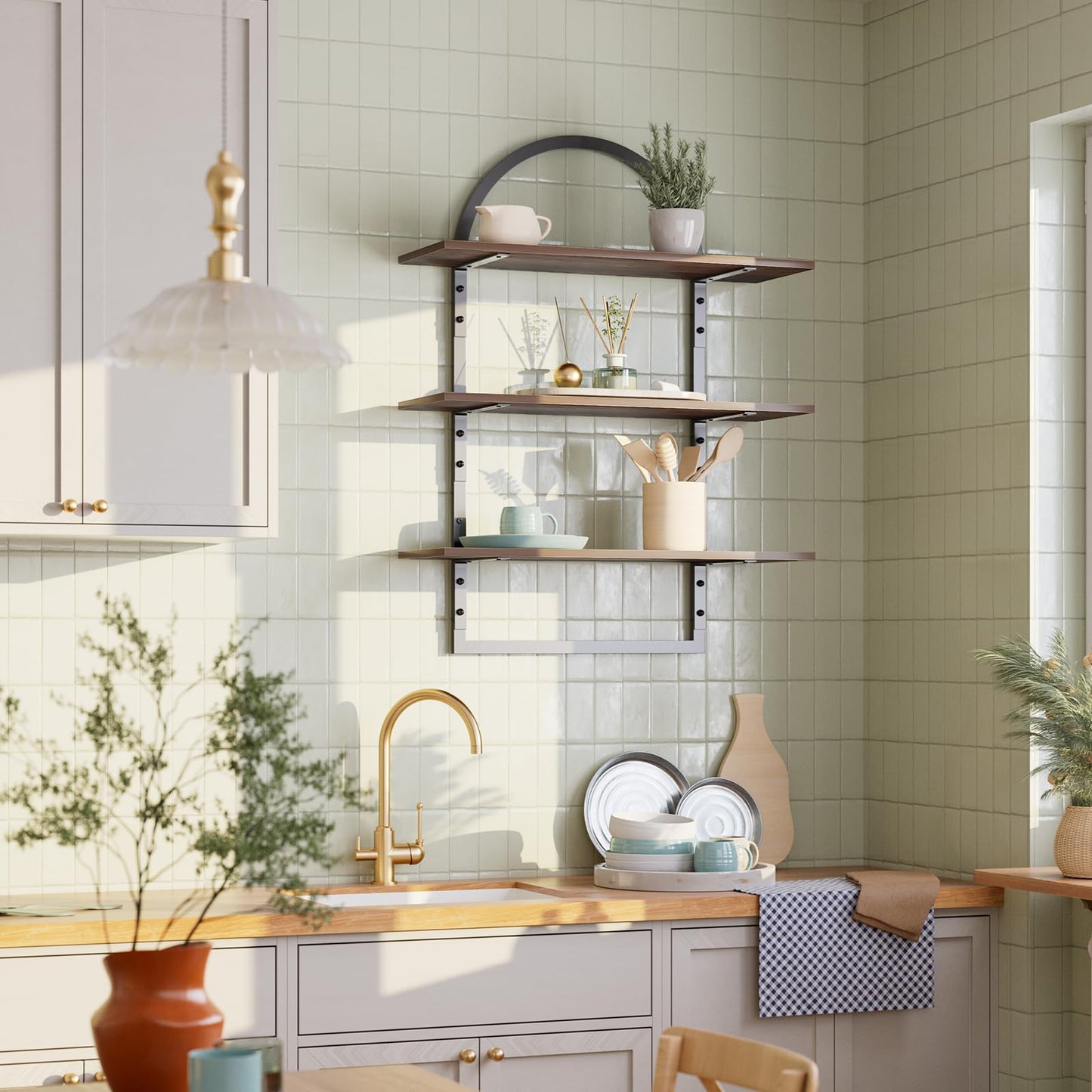InnJoey Floating Shelf for Wall - 3 Tier 24"x 31.5" Shelves for Room Wall for Bathroom, Bedroom, Toilet, Kitchen, Living Room, Office, Rustic Brown