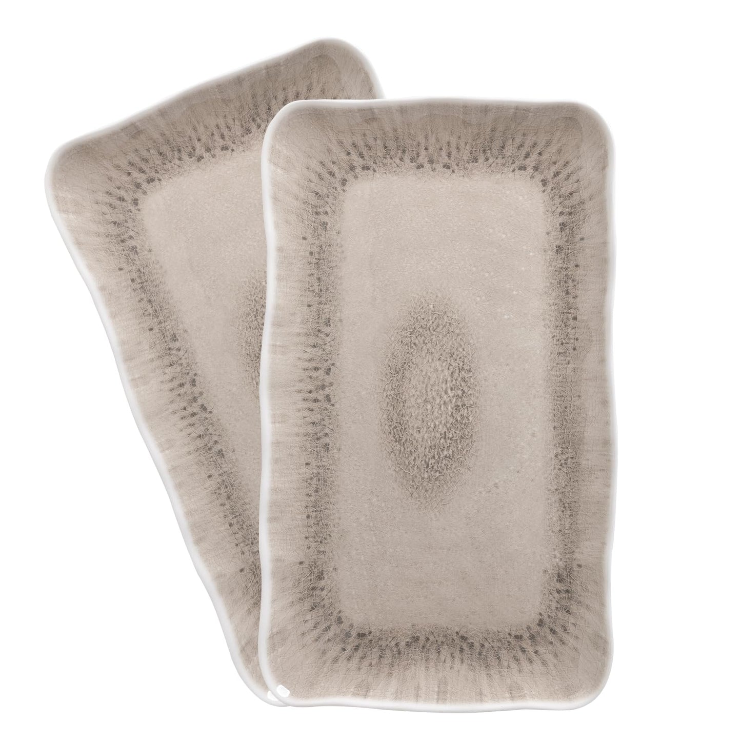 ZAROCRUS Vintage Melamine Serving Platters, Set of 2, 17'' x 10'' 100% Melamine And BPA Free Farmhouse Large Serving Trays. Warm Gray