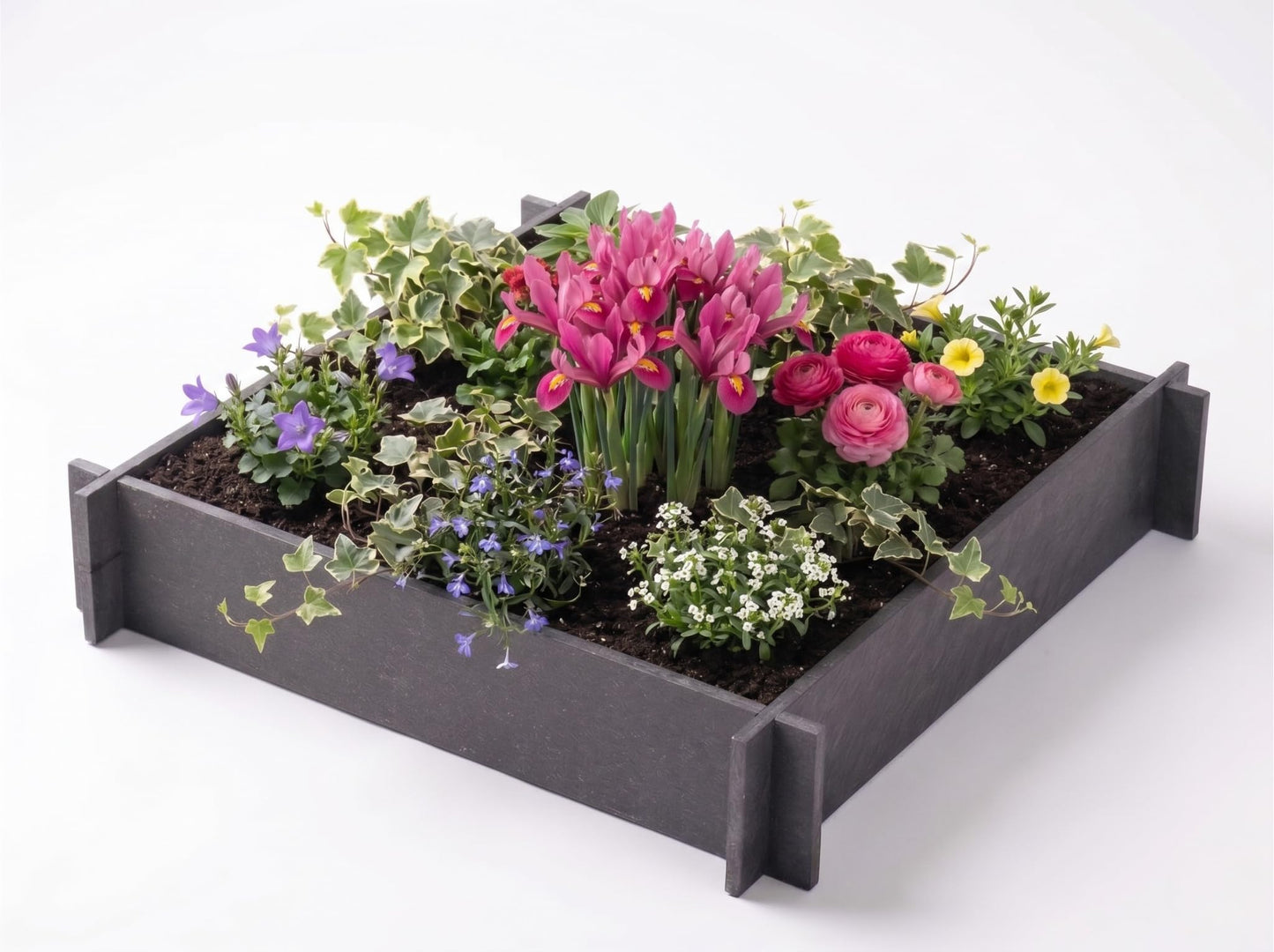 Vioscapes Raised Garden Bed Outdoors, Patio Ground Planter Box for Gardening Deep-Rooted Vegetables, Fruits, Flowers, Herbs, Traditional (Coffee Brown, 2ft x 2ft x 5 Inches)