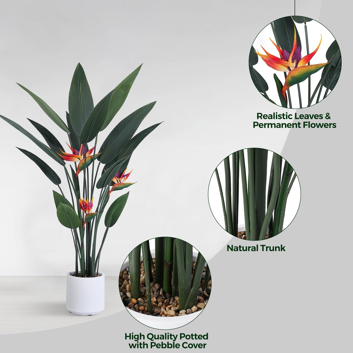 Jocoevol Artificial Bird of Paradise Plant 48in(4Ft) Tall Fake Banana Leaf Plant for Indoors and Outdoors, Artificial Flowers, Faux Palm Tree with Plastic Pot for Office and Home Decor