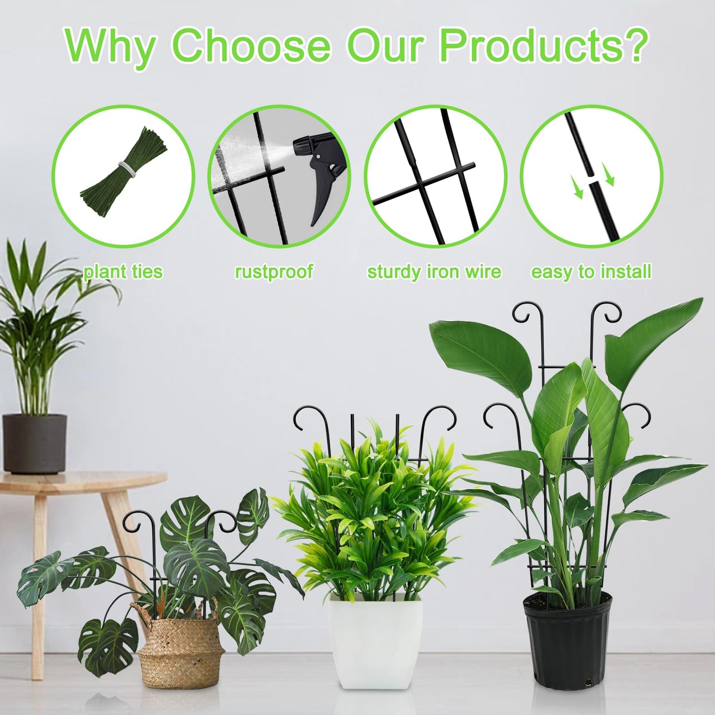 Xeeol Plant Trellis for Potted Plants 2p, Larger 23in Garden Trellis for Climbing Plants Indoor Outdoor, Rustproof House Plant Support Stakes for Pothos Hoya Ivy Flower