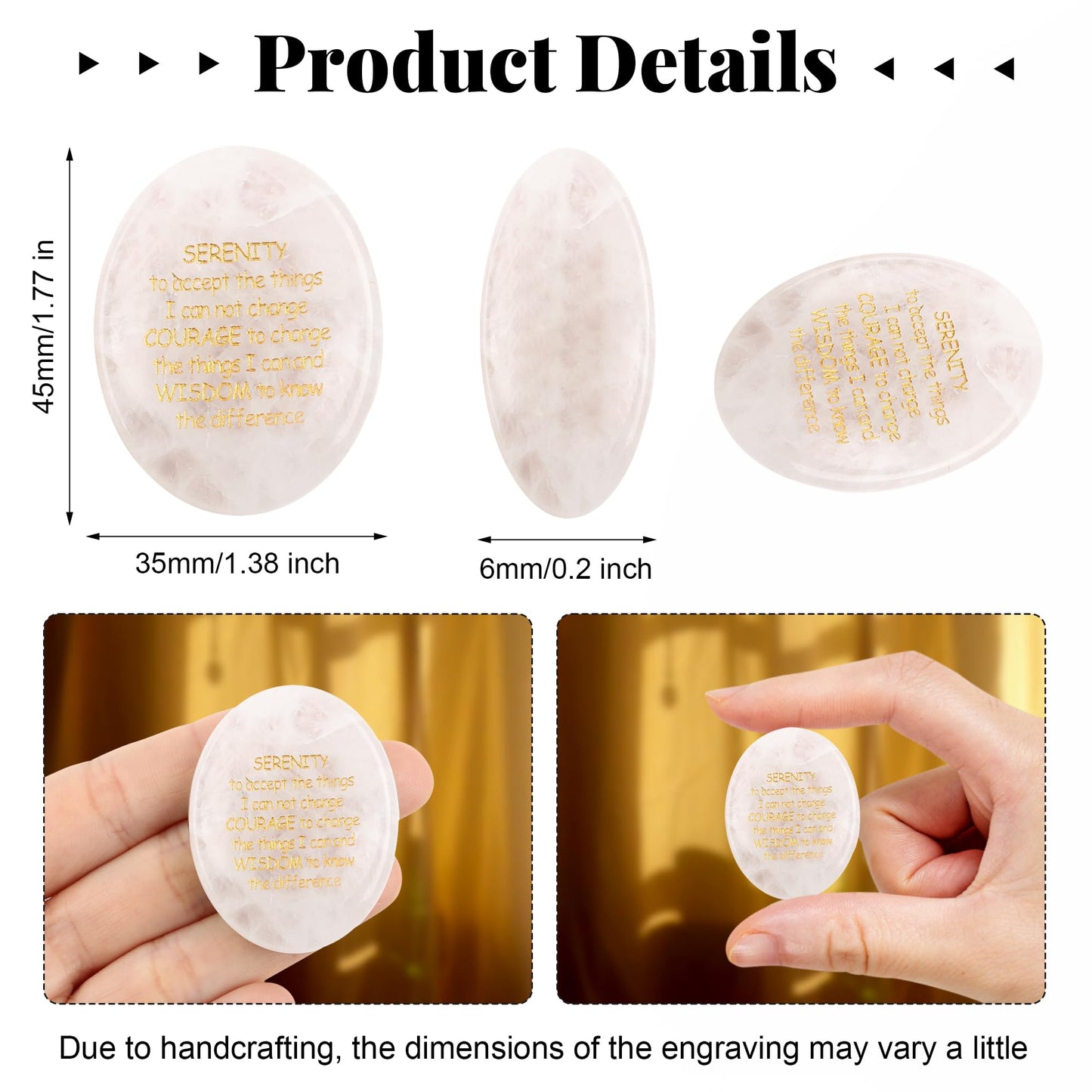 QINJIEJIE Clear Quartz Crystal Serenity Prayer Worry Stones Healing Stone Engraved Inspirational Stones Anxiety Relief Items Teacher Appreciation Encouragement Gifts for Women Men