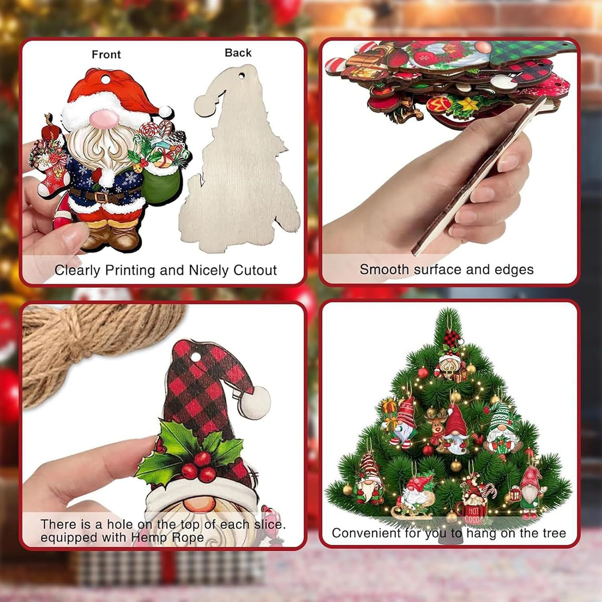 24Pcs Christmas Tree Decorations Set Christmas Dwarf Wooden Hanging Ornaments Red Christmas Ball Design Christmas Ornaments for Tree Winter Home Decoration Holiday Party DIY Crafts
