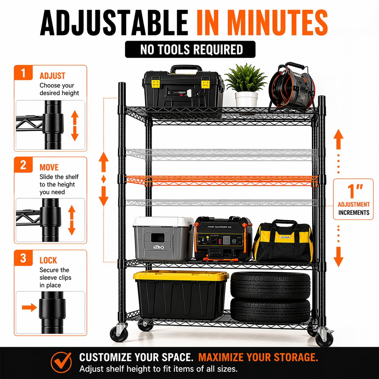 Orchidleaf 3 Tier Wire Shelving Unit with Wheels, Heavy Duty Metal Storage Rack 39.37”H, Adjustable Rolling Shelves with Lockable Casters, Garage Kitchen Pantry Organizer, 350 LBS per Shelf