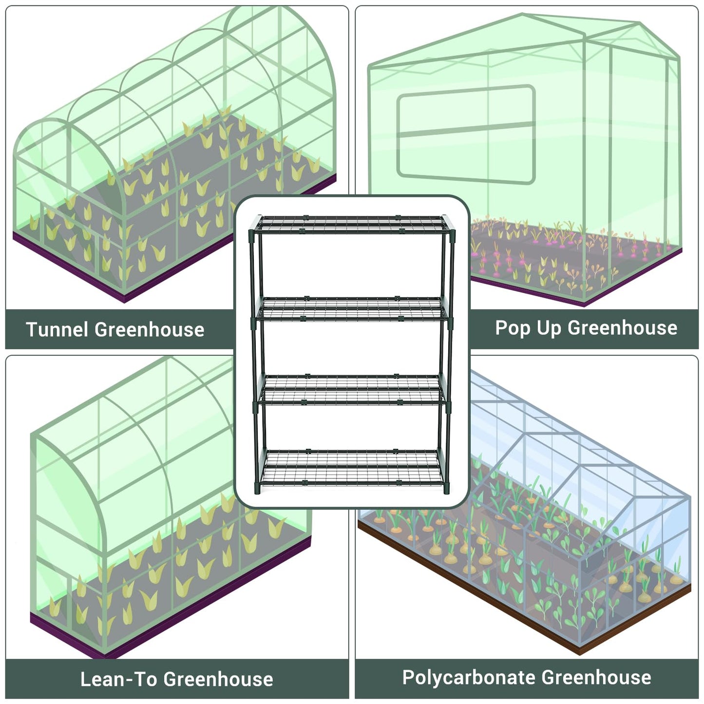 Ohuhu Plant Greenhouse Shelves 4 Tier 2 Pack Extra-Wide Stable Green House Shelving for Outdoor, 31x18x42 Inch Portable Rustproof Metal Shelf Plant Stand Rack Greenhouse Accessories