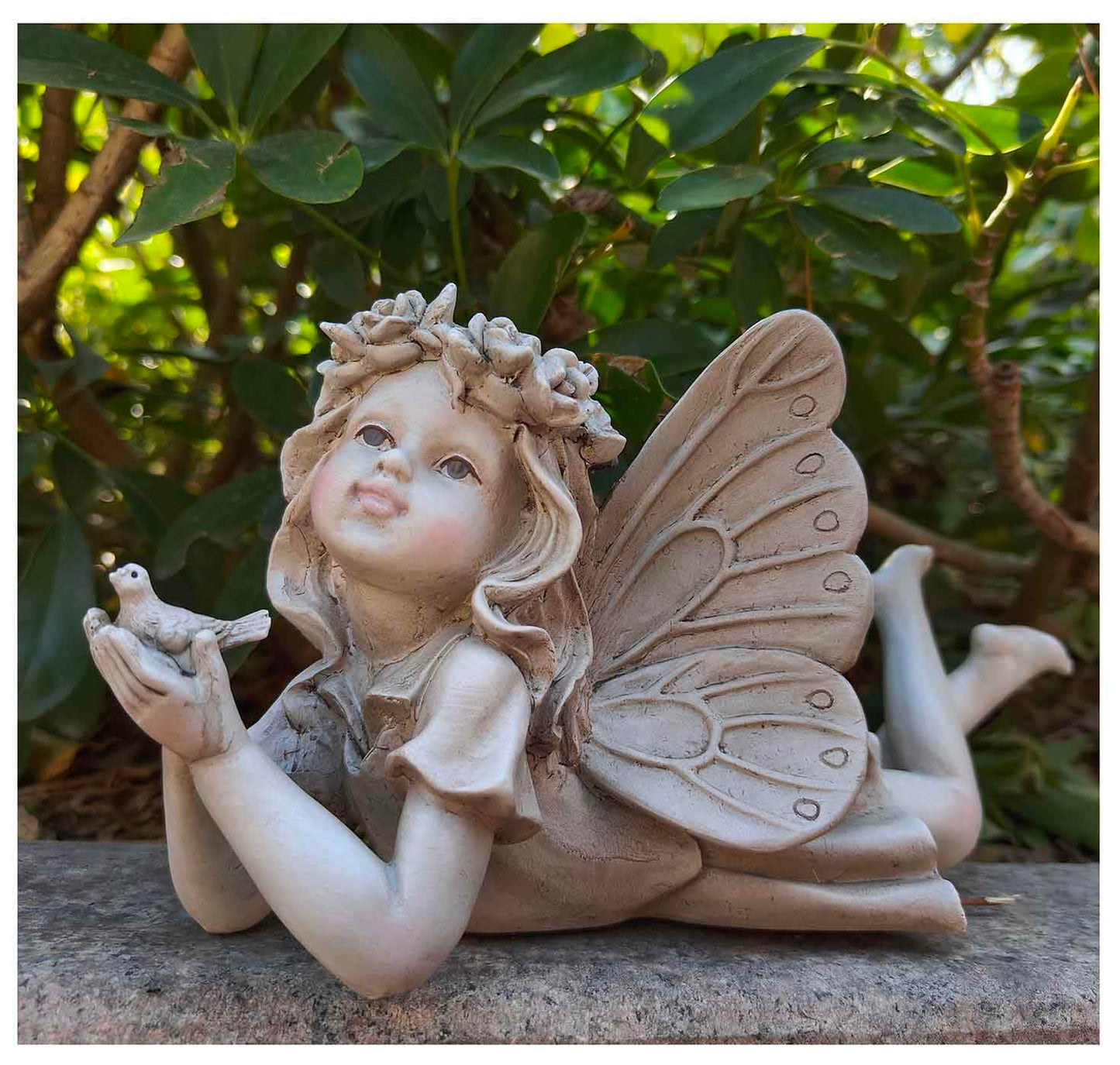 Fairy Garden Decor - Angel Holding a Bird Garden Statues for Outside, Resin Fairies for Fairy Garden, Cute Yard Ornaments Outdoors, Ideal Gifts for Mom and Grandma, 11” Width