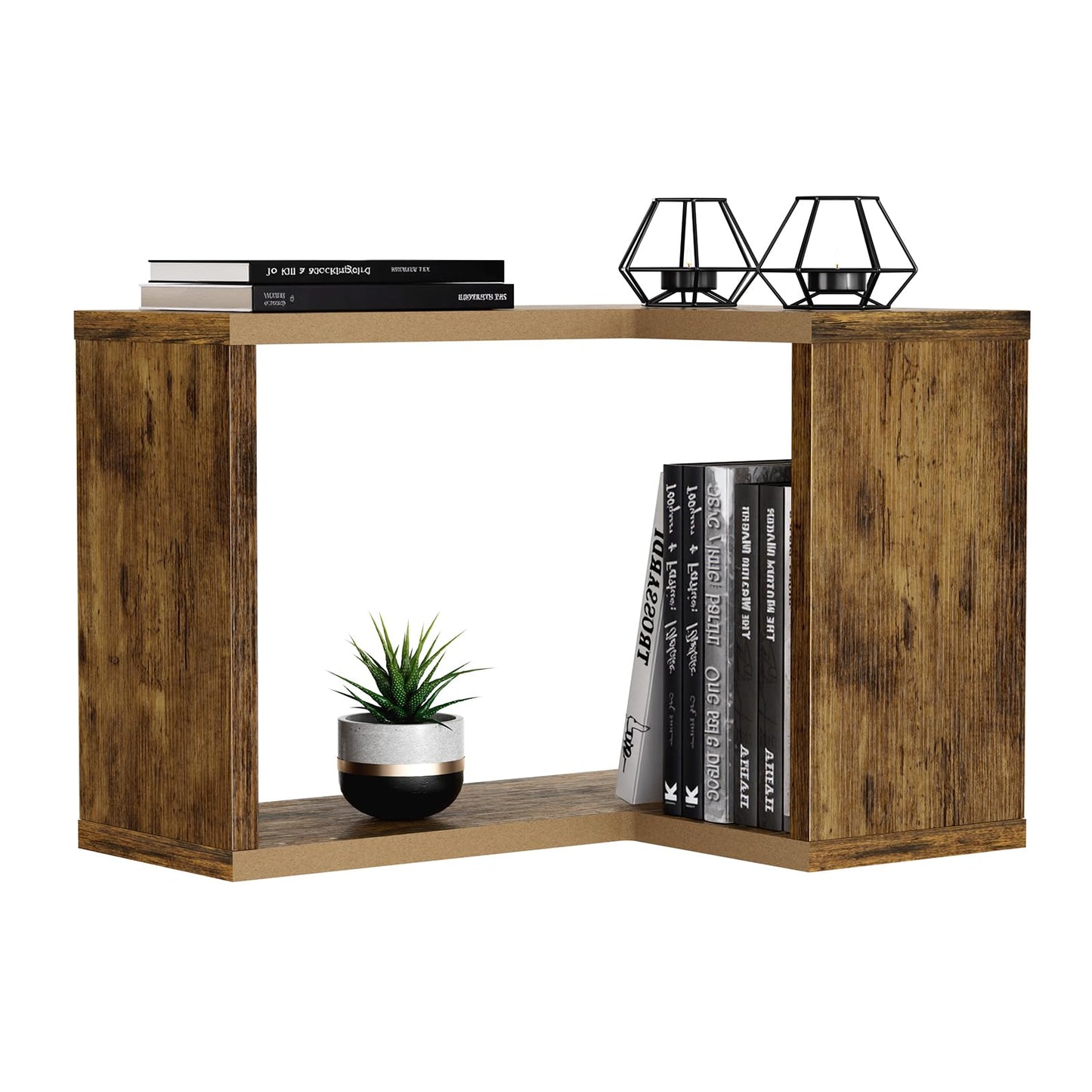 Atoping Floating Corner Shelf, 2-Tier Floating Shelf for Wall, Wood Floating Book Shelf for Living Room, Bedroom, Bathroom, Home Office, Rustic Brown