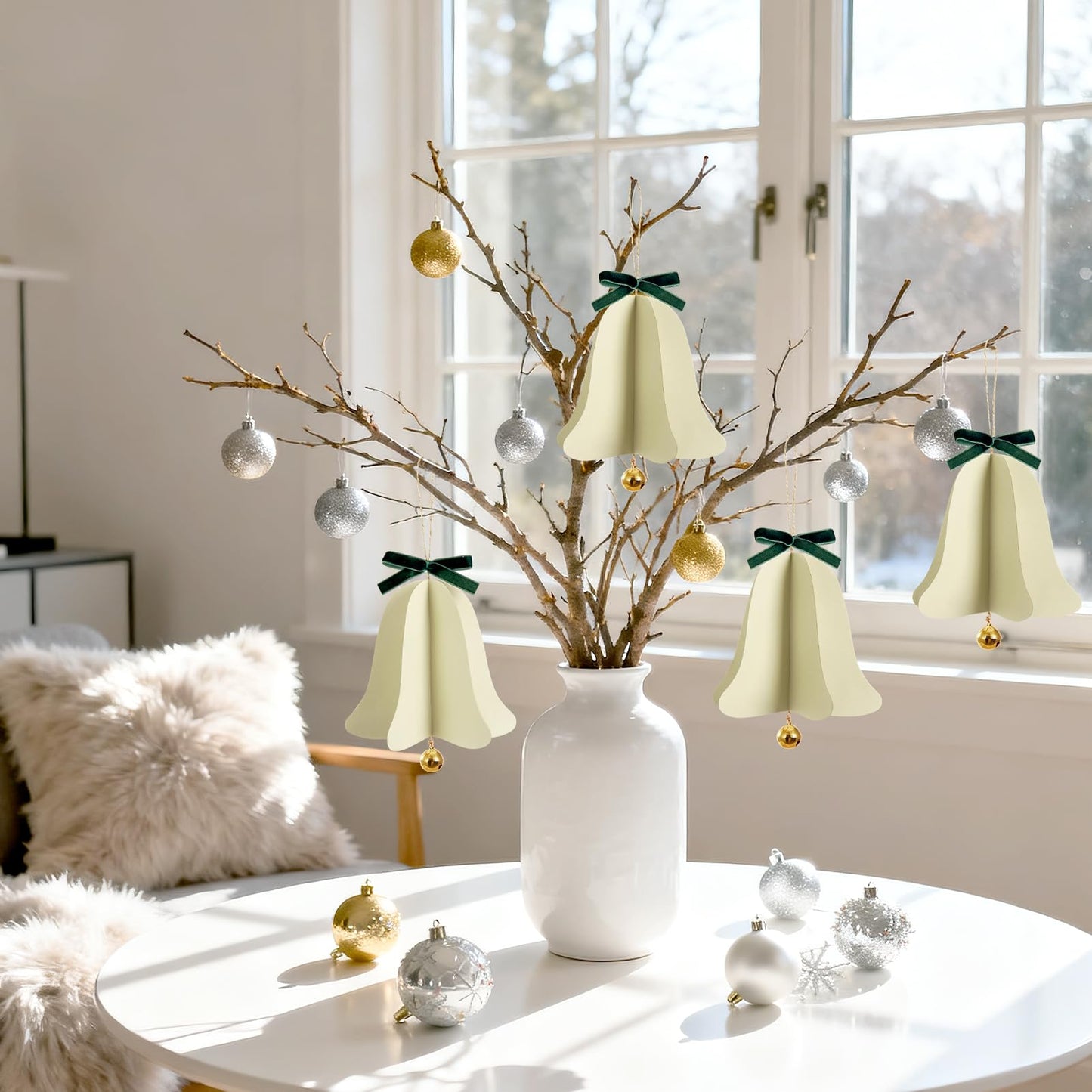9PCS Mini Christmas Bell Ornament - Paper Hanging Jingle Bells Ornament for Christmas Tree Boho Paper Hanging Decorations for Xmas Holiday DIY Home Decor