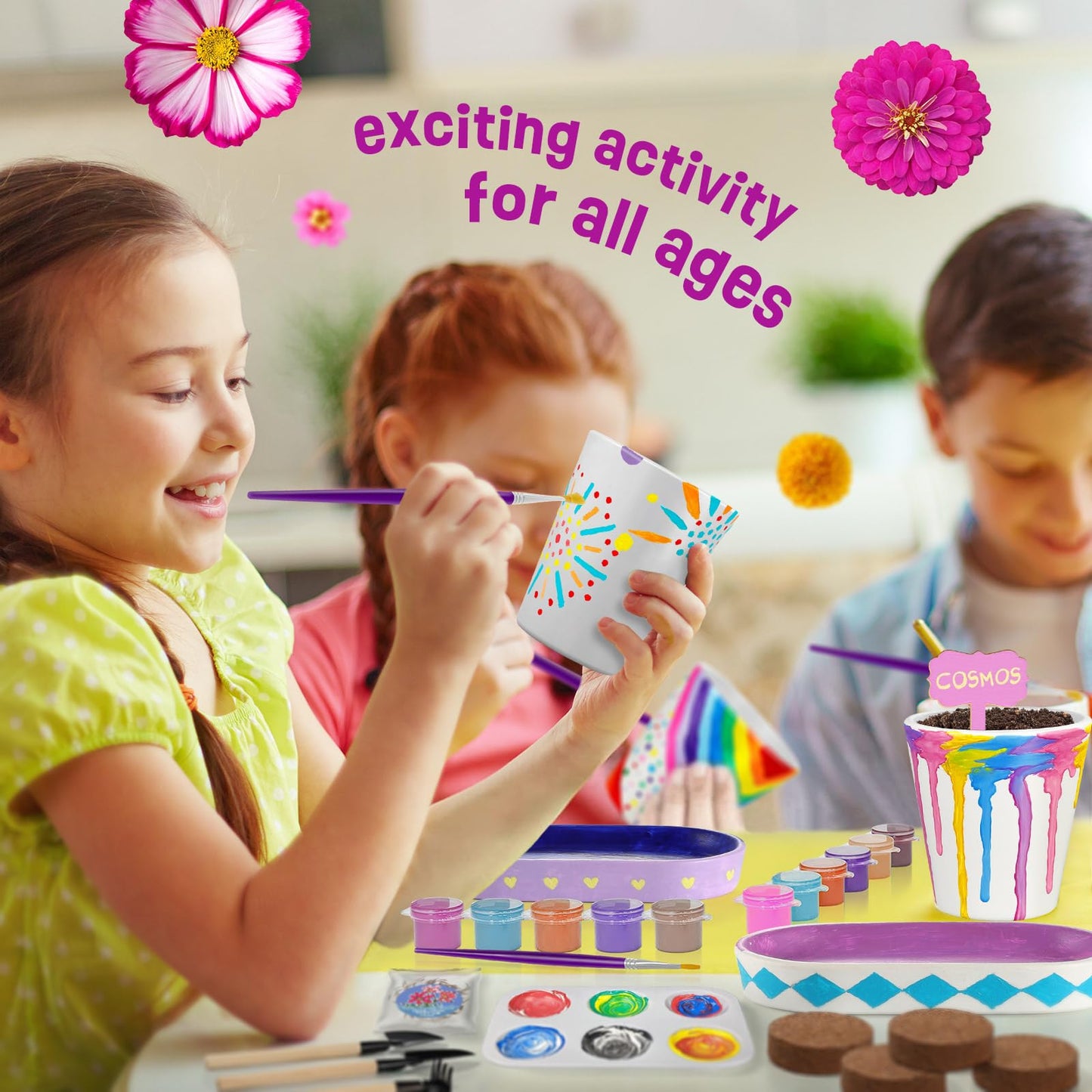 4 Set Paint & Plant Flower Gardening Kit - Gifts for Girls Ages 8-12, Arts and Crafts for Kids Ages 8-12, Kids Gardening Set, Toys Birthday Easter Gifts for Kids Girls Boys Ages 6 7 8 9 10 11 12