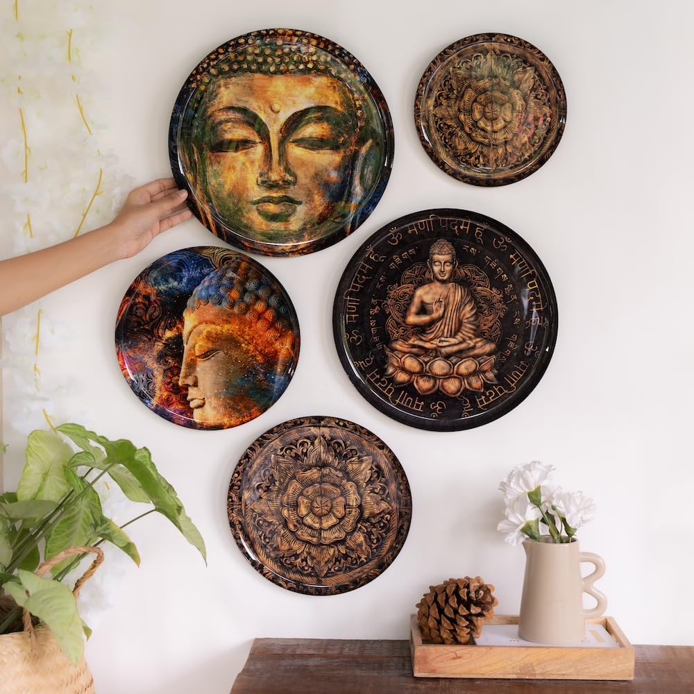 RITUALISTIC Nirvana Wall Plates- Set of 5 (Brown) | Decorative Wall Plates Hanging Room Decor Plate Wedding Gift | Valentine's day gifts