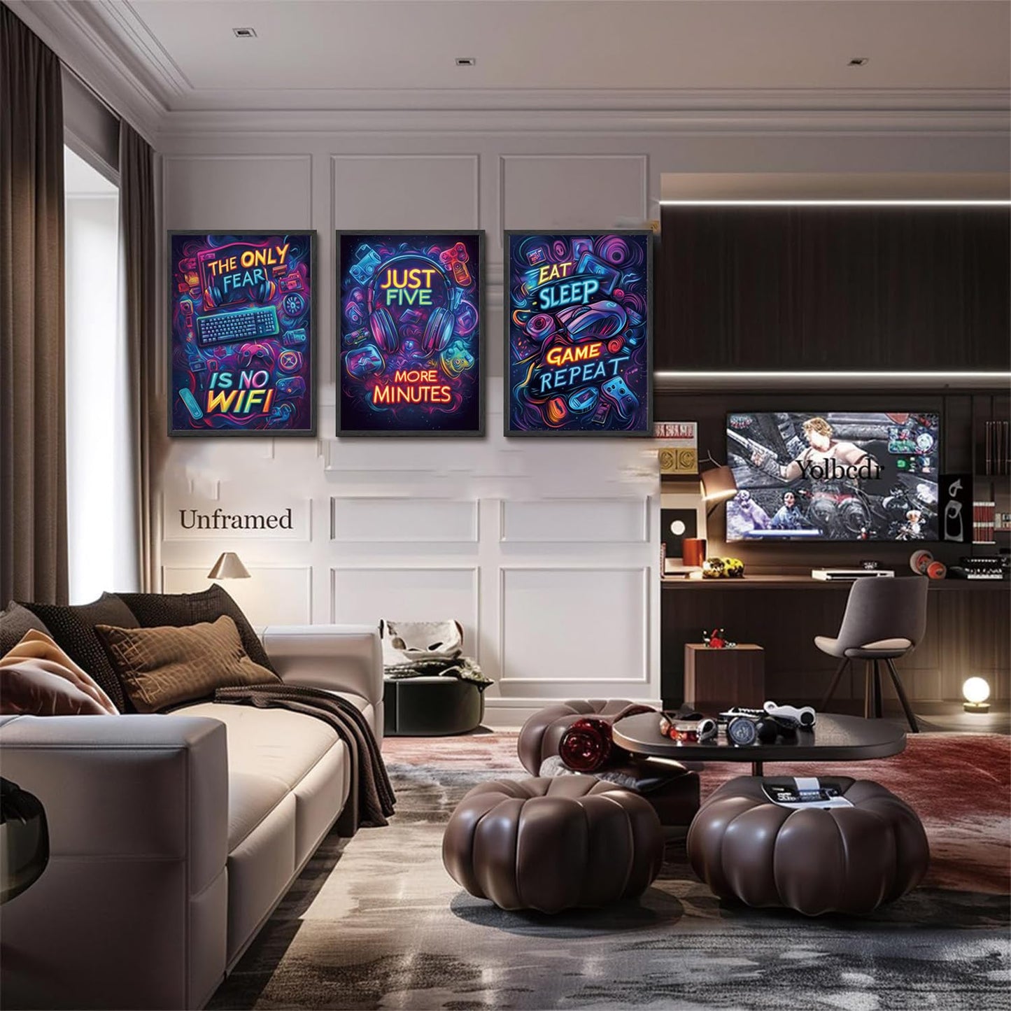 Yolbcdr Neon Gaming Posters Video Game Wall Art Prints Set of 3 Game Room Decor Gaming Sign Painting Playroom Cool Pictures Gamer Wall Decor for Boy Teen Men Bedroom Bathroom 12x16in Unframed