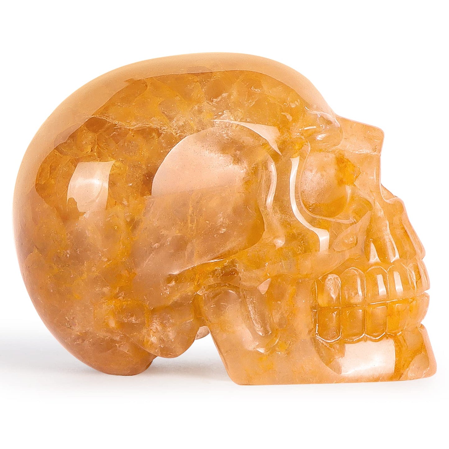LEADGEM 3.0" Citrine Crystal Skull Figurine Healing Stones Carved Sugar Skull Head Sculpture Decor Day of The Dead Statue Ornaments Decorations