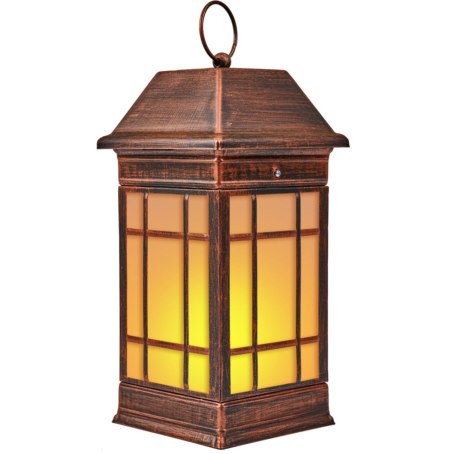 anyperfect 15.5" Solar Lantern Outdoor Waterproof, Glass Flickering Flame Solar Lanterns, Hanging Metal Lantern Decorative for Patio Front Porch Garden Backyard Tabletop Party Decoration