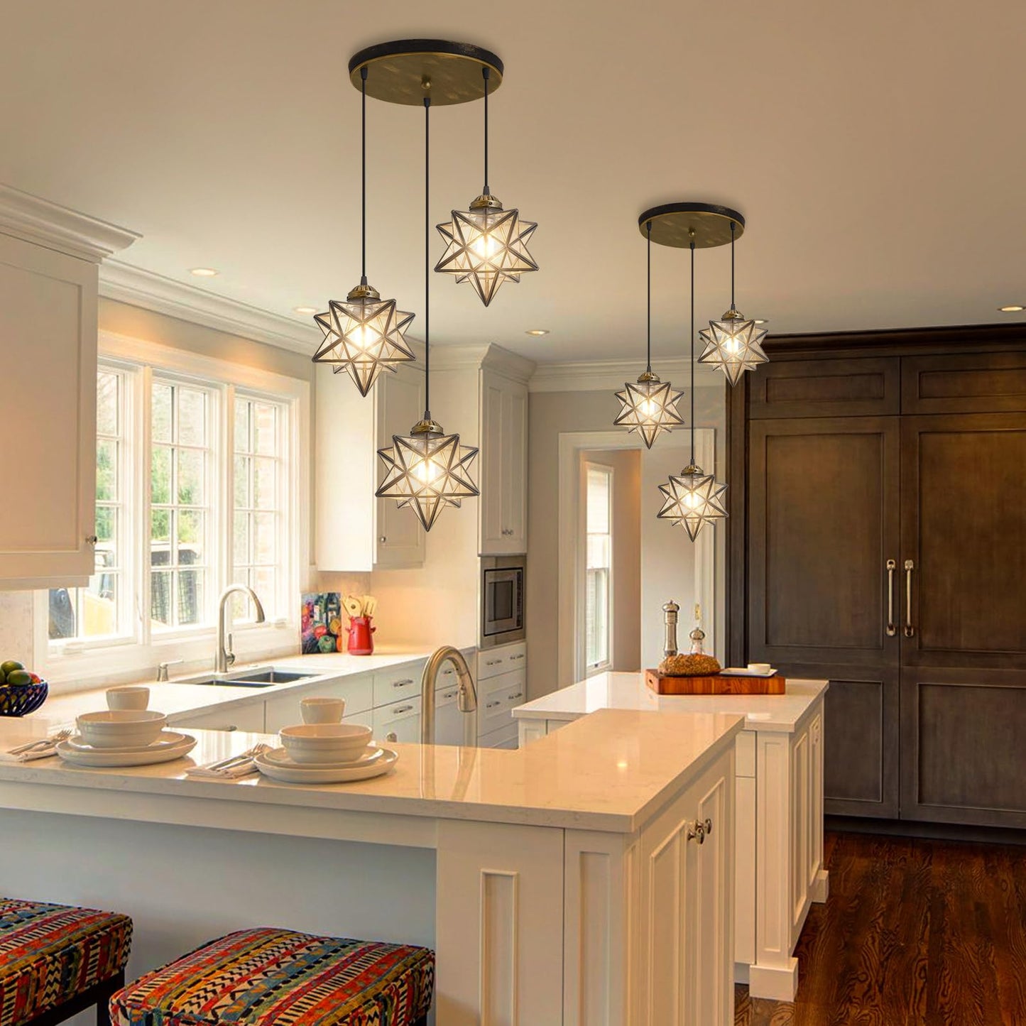 HAIXIANG Glass Glam Chandelier Star Pendants Light Fixture Modern Elegant Ceiling Hanging Lights Included LED Warm Light Bulbs Oiled Bronze