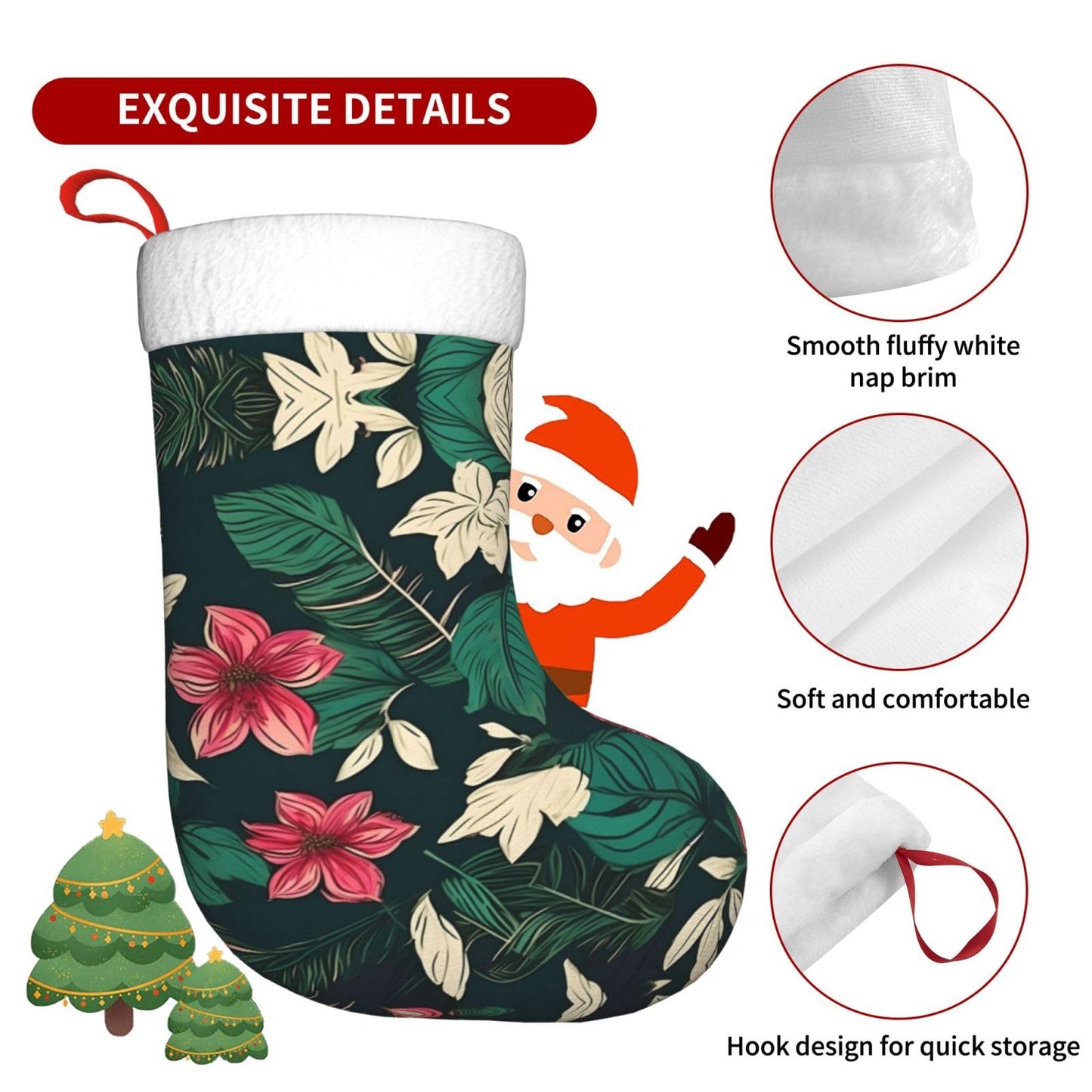 KOPUUYRD Flower Leaf Print Luxurious Holiday Socks,Unique Christmas Socks for Joyful Season,Festive Ornament Classic