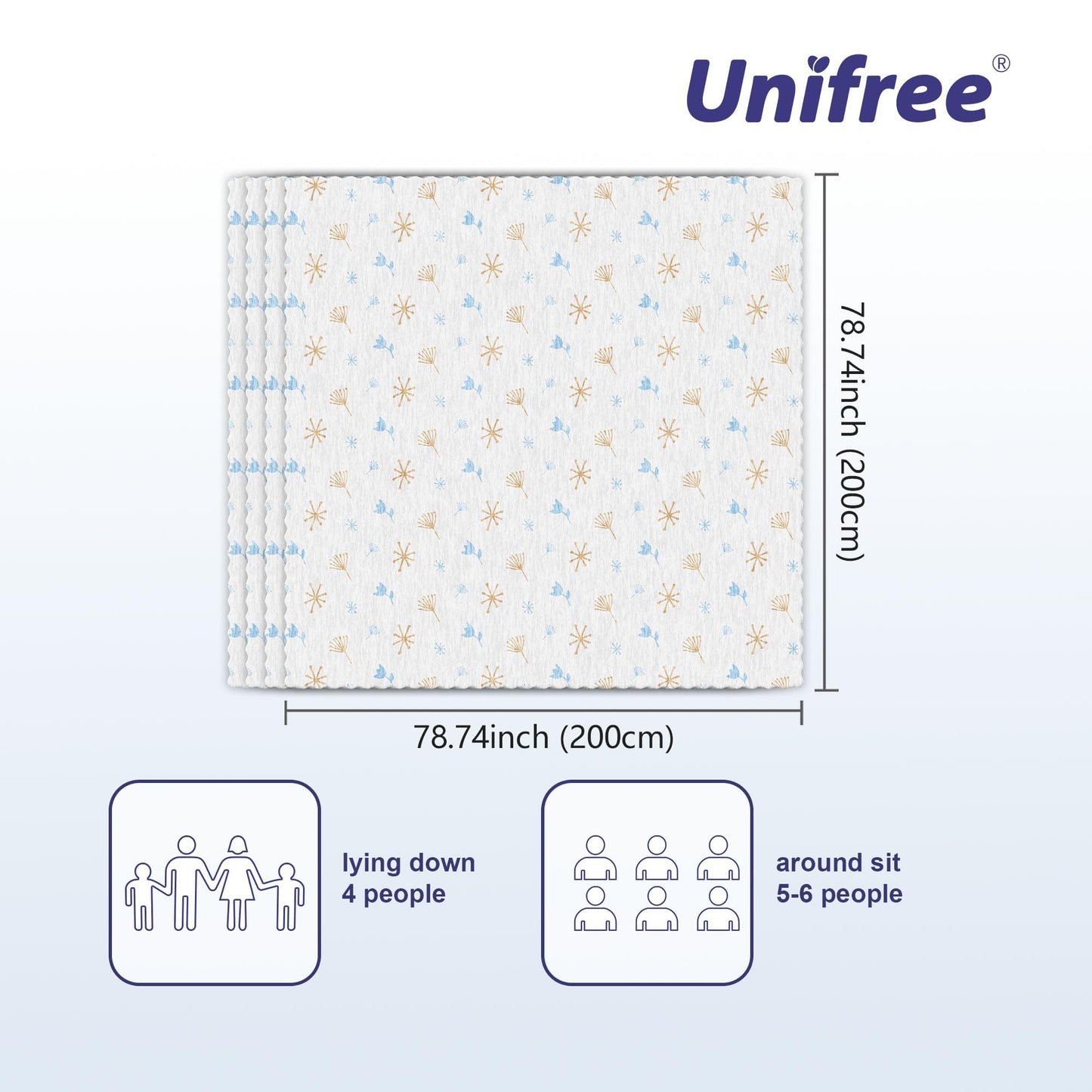 UNIFREE Disposable Picnic Mat, Extra Large Picnic Outdoor Blanket,Disposable Tablecloth for Dining, Camping, Indoor and Outdoor,4 Pads
