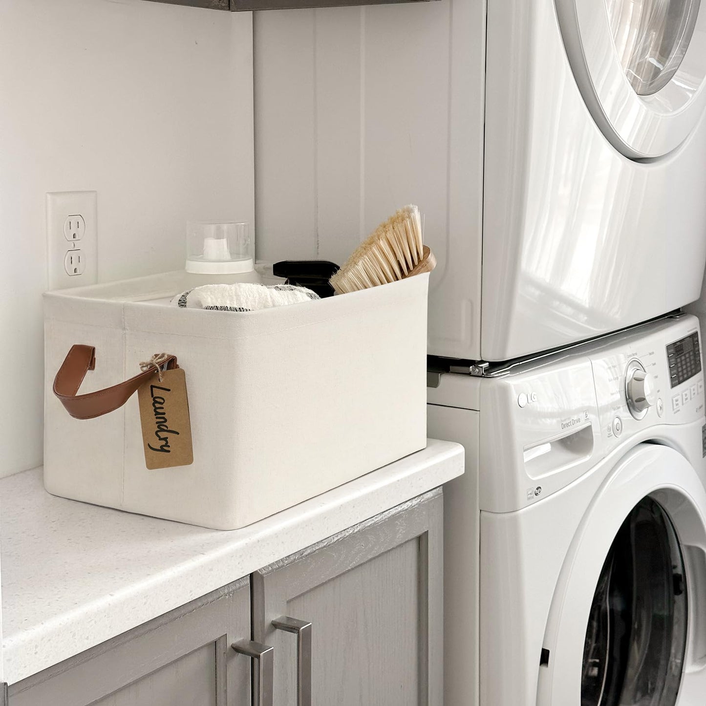 CHICVITA Storage Bins for Shelves, Closet Bins for Organization, Collapsible Storage Baskets for Towels, Rectangle Basket for Bedroom, 14 ¾" L x 10 ¼" W x 8 ¼" H, Beige, 2-Pack