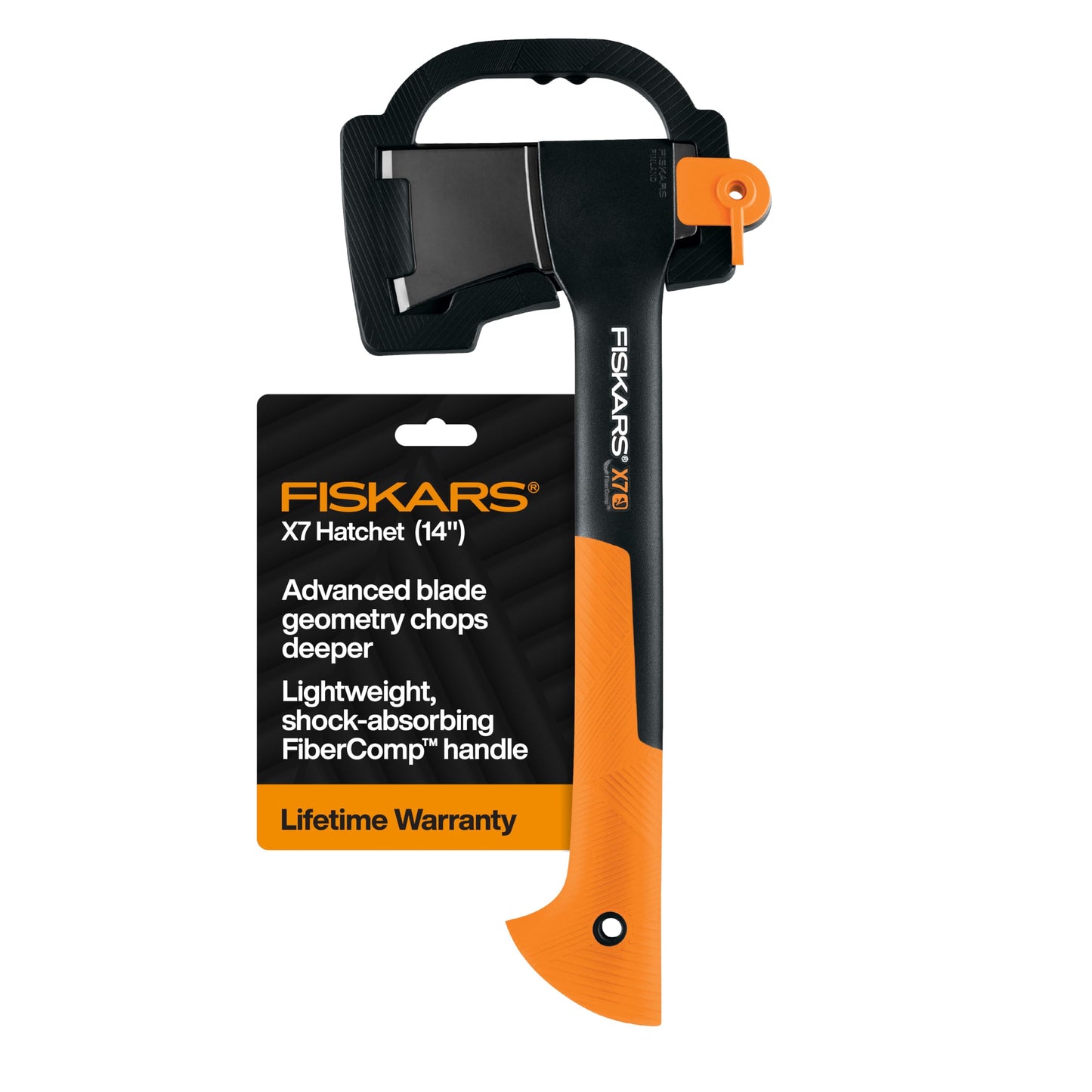 Fiskars X7 Small 14" Hatchet Axe with Sheath for Chopping Wood Kindling for Campfires, Outdoors & Camping, Insert-Molded Forged Steel Head, Low-Friction Blade, Shock Absorbing Handle & Non-Slip Grip