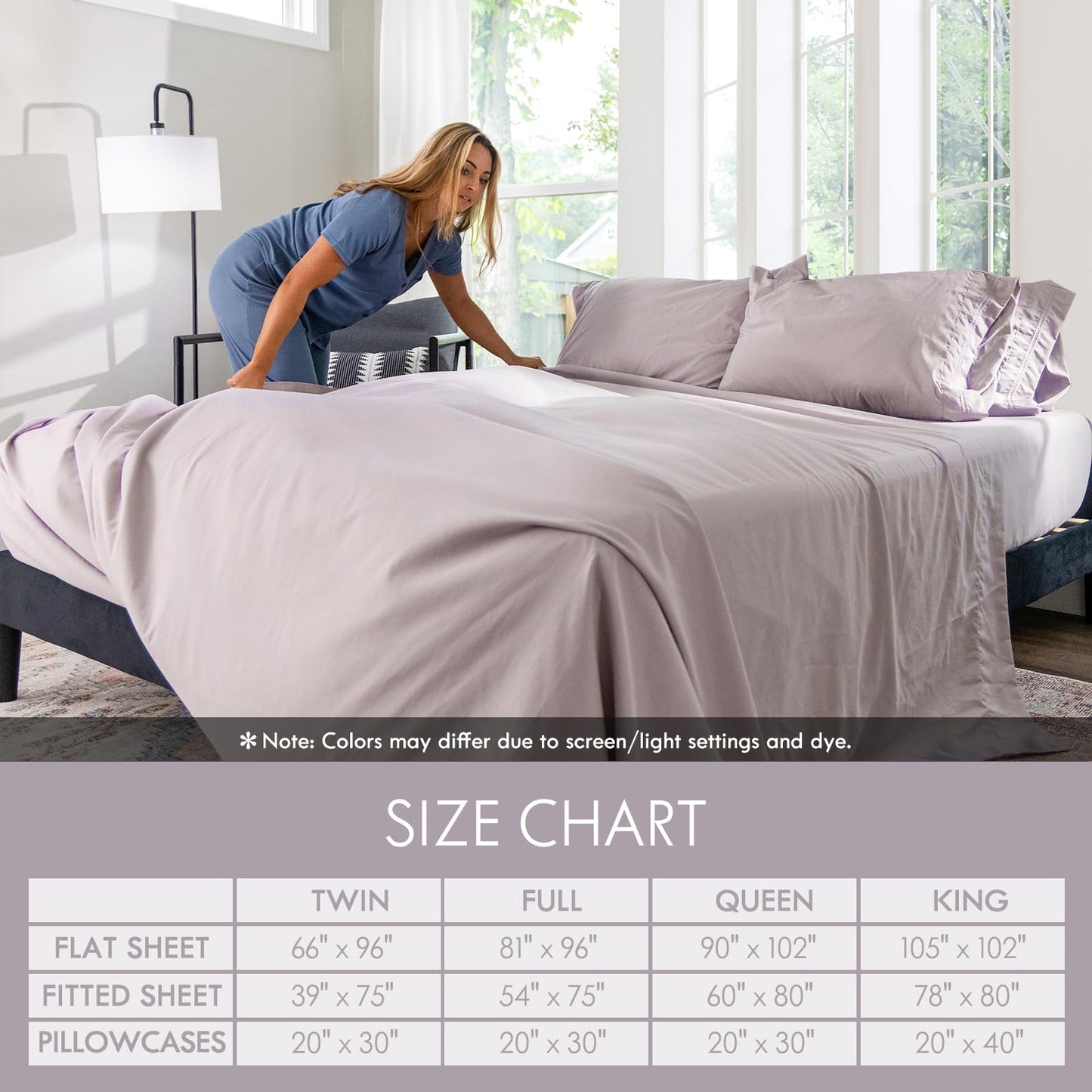 ClevaHome Queen Size Sheet Set - 6 Piece Soft Breathable Luxury Bed Sheet Set - Shrinkage & Fade Resistant Embroidered Bedding Sheet with Deep Pocket, 2 Extra Pillowcases (Queen, Purple Dove)