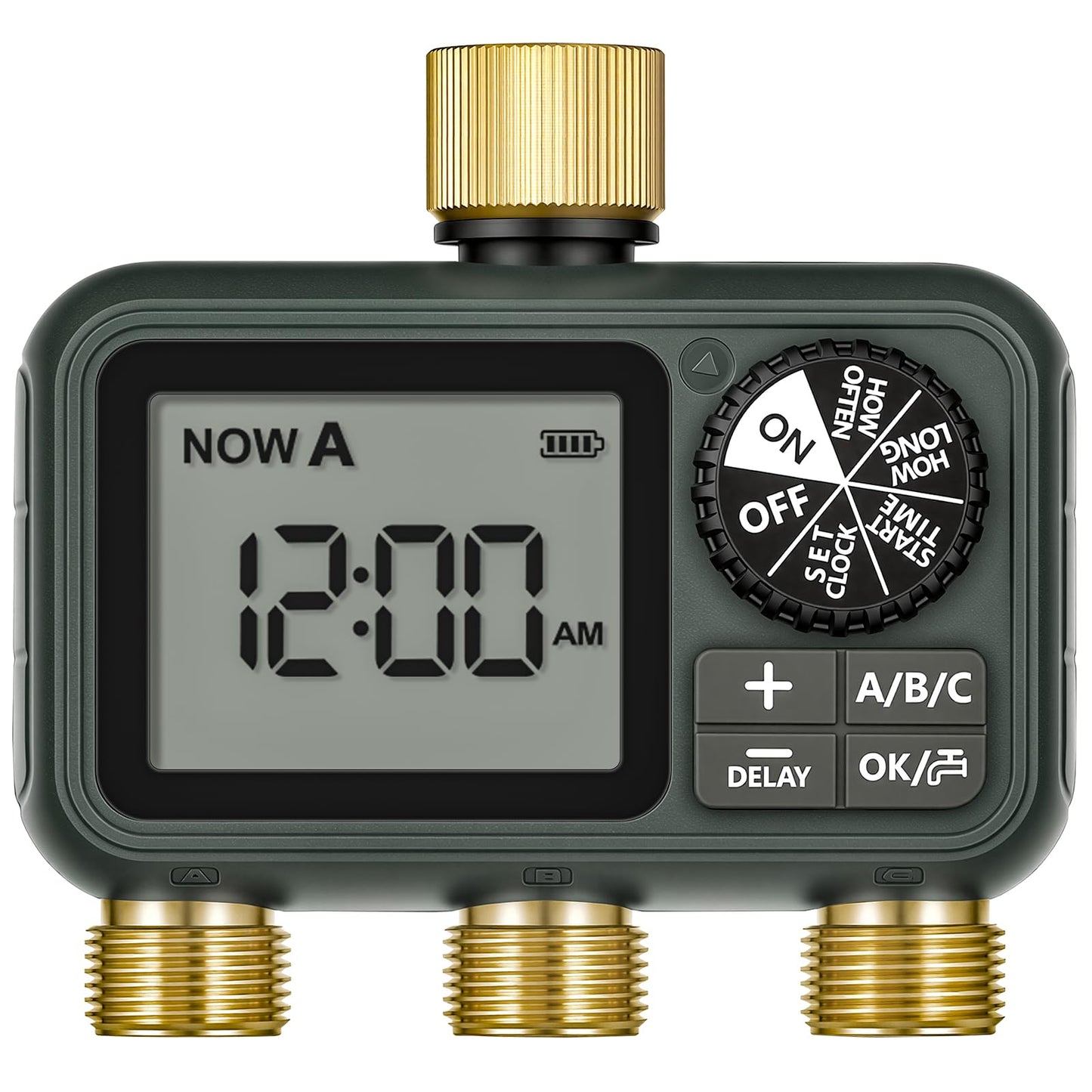 WILAWELS Brass Sprinkler Timer with Swivel, Programmable Water Timer for Garden Hose with Auto/Manual/Rain Delay Watering, Digital Irrigation System Kit,for Garden, Yard, Lawn 3 Outlet F13WT06