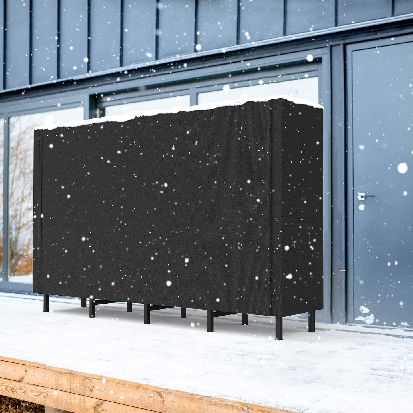 CADUKE Firewood Rack Outdoor with Cover 5.3ft Firewood Log Rack for Fireplace Wood Storage Fire Log Holder Indoors Adjustable Heavy Duty Fire Wood Rack Stand, Black Waterproof Oxford Fabric