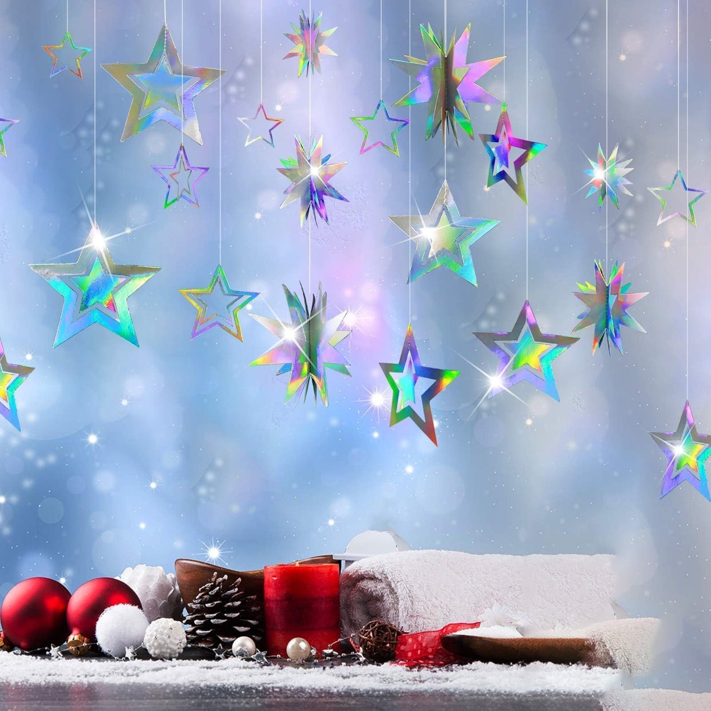 Cheerland Iridescent Star Party Decorations Holographic Hanging Stars Garlands Disco Dancing Queen Galaxy Birthday Decoration Twinkle Star Banner Backrop Alien Space Celestial Theme Party Decor