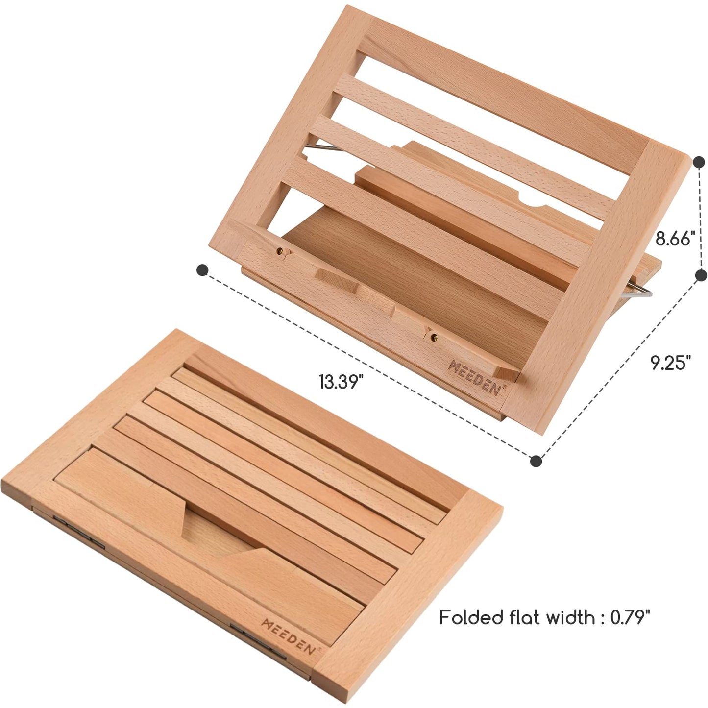 MEEDEN Book Stand with Page Holder Clips, Cookbook Holders for Reading Hands Free, Adjustable Foldable Solid Beechwood MacBook Stand for Laptop Textbook Bible File Documents - 13.39" x 9.25"